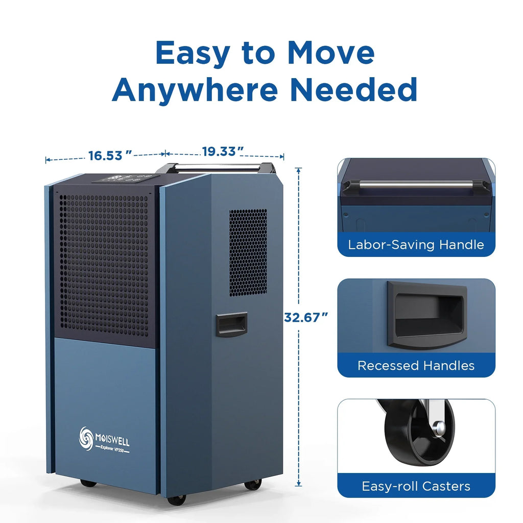 Pump Dehumidifier Moiswell Industrial for Damage Pints Warehouse large Commercial 250 Restoration spaces dehumidifiers Basements, with for