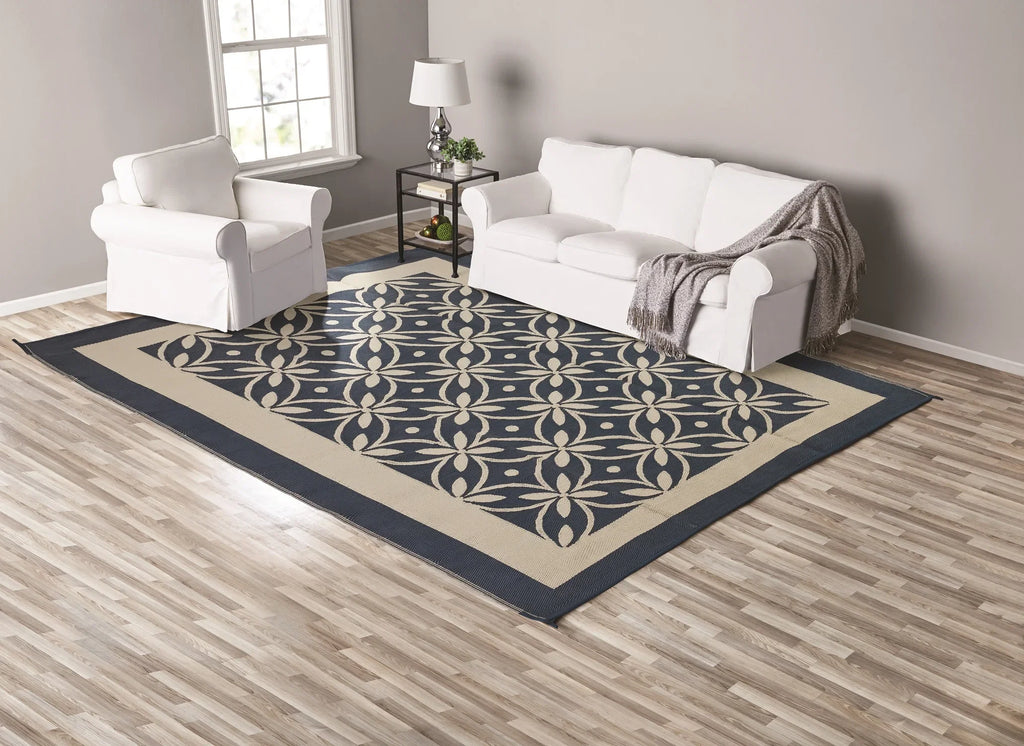 Good Reversible for Drive Patios Mat, Design Garden and RV RV Tan Patio 9x12ft Auto Blue / Flower