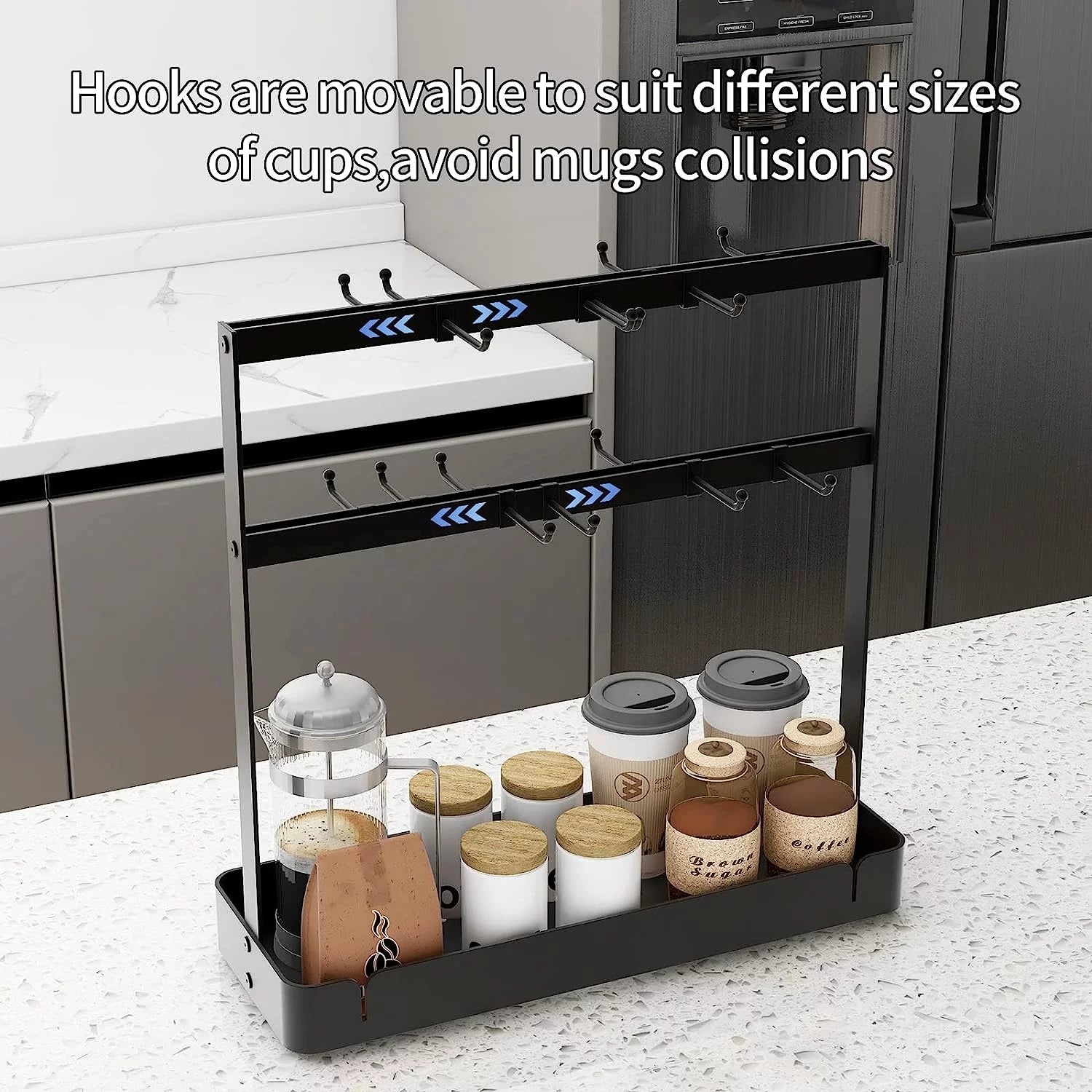 16 Base Coffee Movable for Countertop, Tree with Hooks Rack Tier Mug Mug Holder Storage Cup Holder Cup Hooks,2 Holder Black BOIVSHI Coffee with