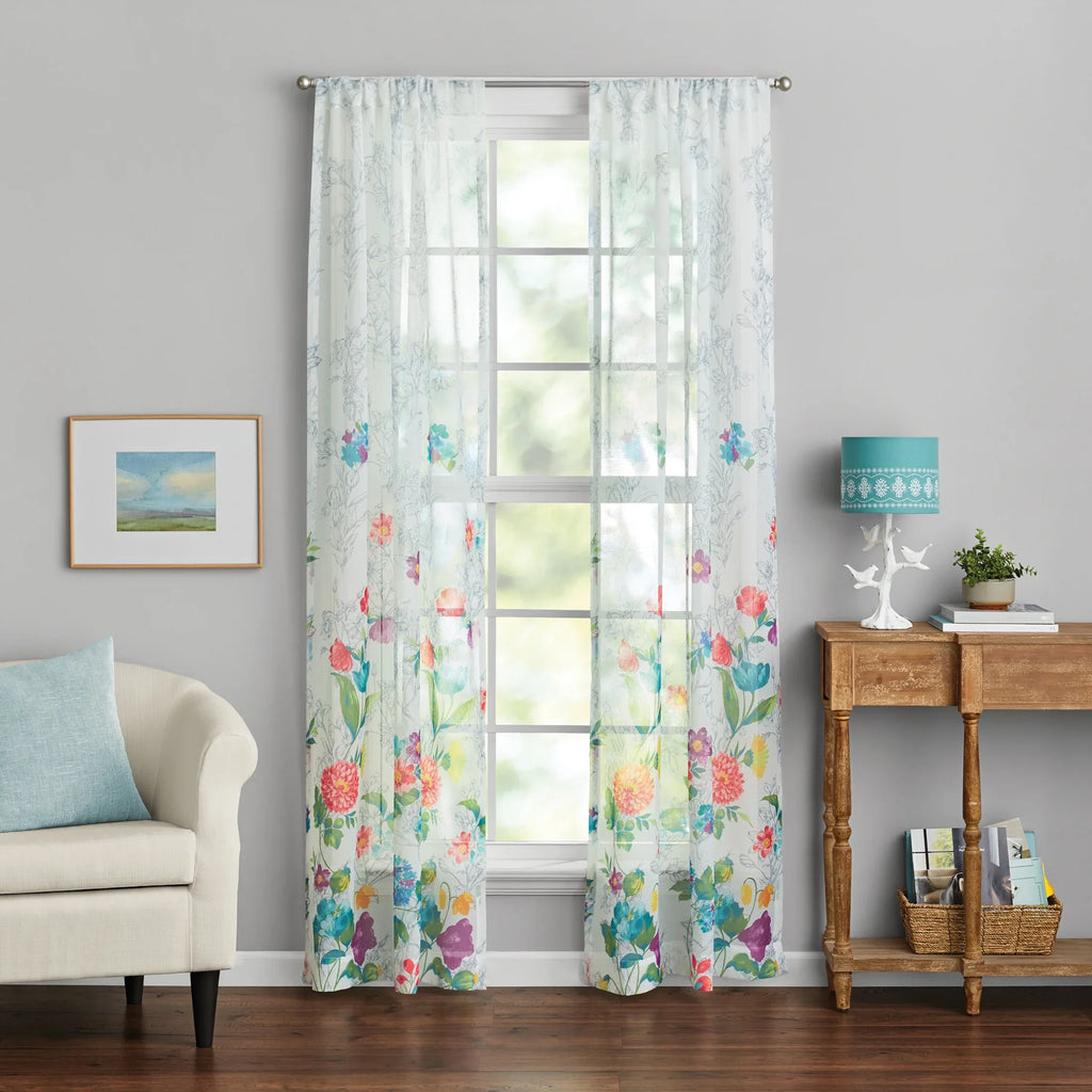 Multi, Curtain RodPocket Bouquet Polyester Blooming The 2 Woman 40x84, Floral, Pack Panel, Pioneer