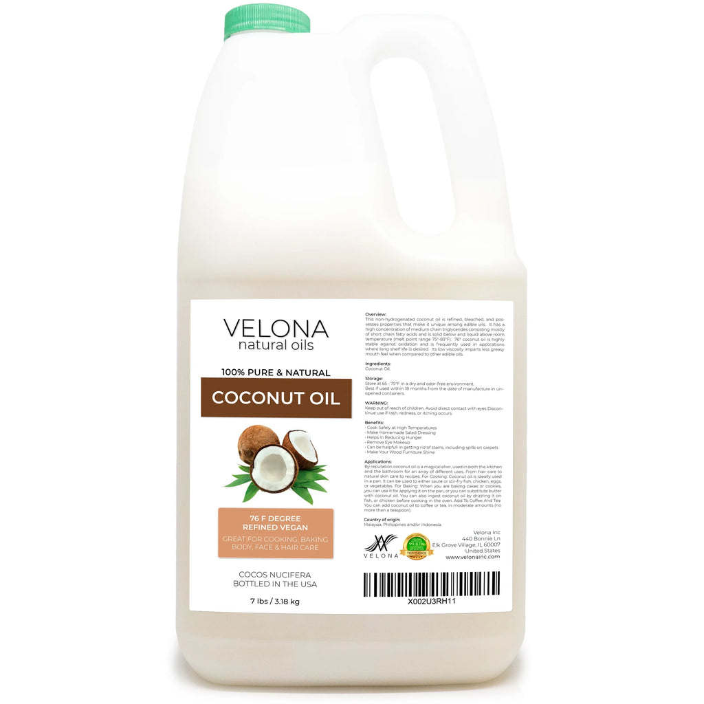 Natural | 7 | 76 | Cold in pressed Refined, Oil Degree Carrier 100% Face, - Hair Coconut and Skin, Care lb Velona jar Body, | Pure Oil