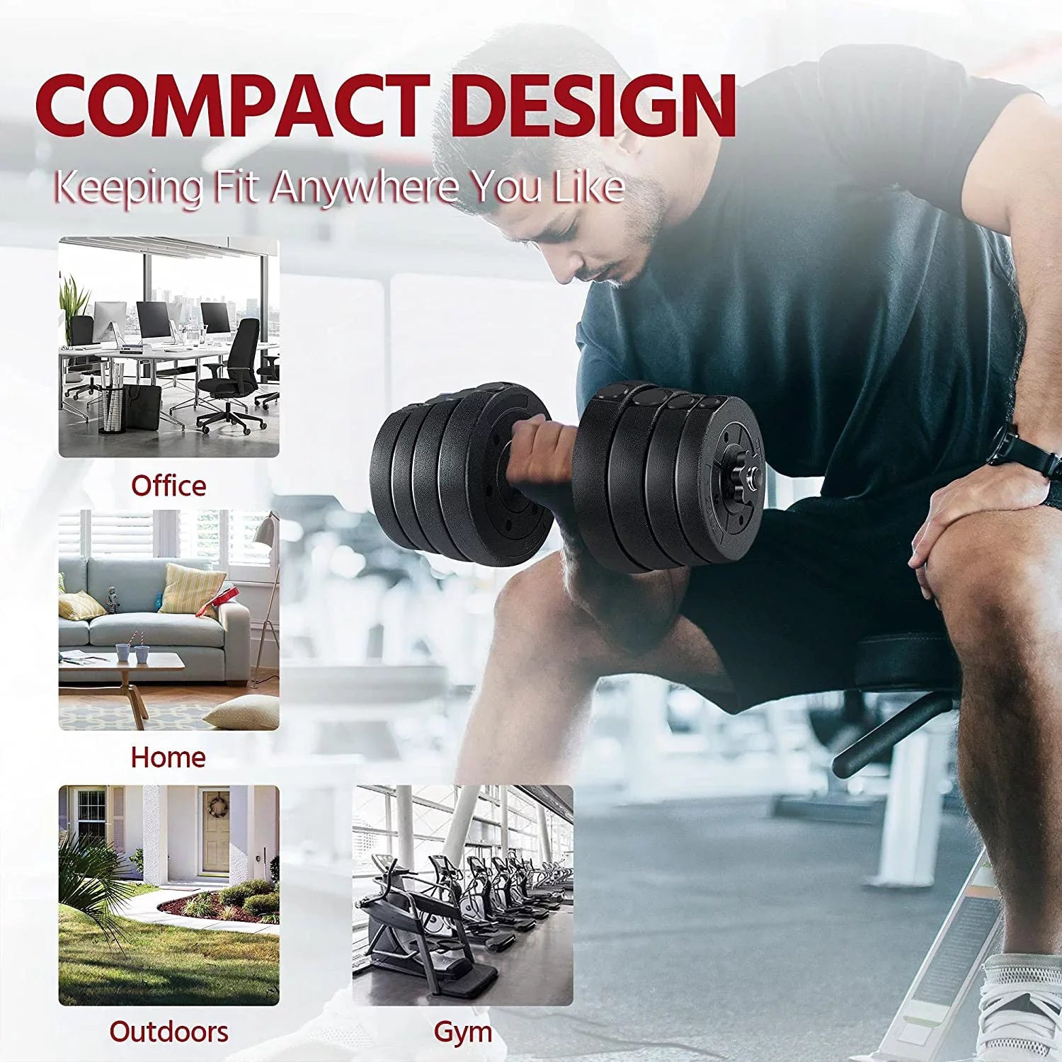 Fitness Adjustable Women Dumbbell 66LB Weight Plates Cap Strength Workout Gym/home Training Body for Men Barbell and Set,