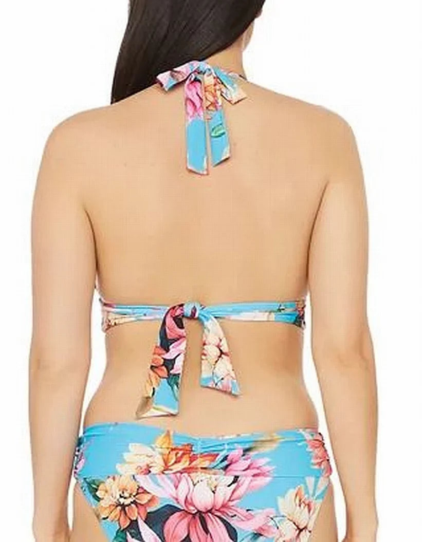 Women's Cup Print Blue Tropical Molded 4 Swimsuit Sweetheart Top Tie LA Halter Shirring BLANCA