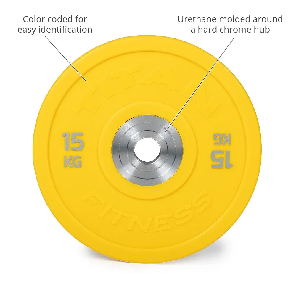 Color Plates, Colored Yellow Titan Fitness 15 Steel Individually, Urethane Sold Mold Insert KG Bumper with