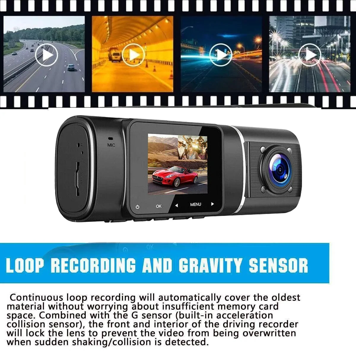 Display Night ,Parking ,IR Camera Dash Loop Inch G-Sensor, Recording, 1080P HDR 1.5 FHD LCD TOGUARD Camera Mode, Vision Cam Car Car