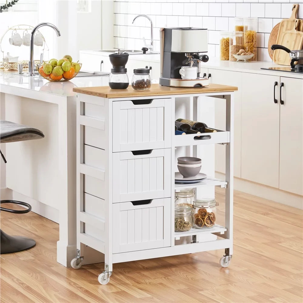 3 H White Bar, Storage for Easyfashion 33" Kitchen with Cart Serving Drawers