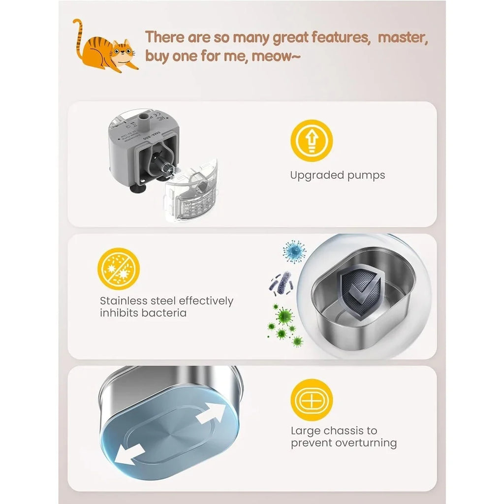 Quiet 6pcs Sponge 3pcs Filter and with Fountains Drinking Carbon Stainless - for Pump,with Cat Steel