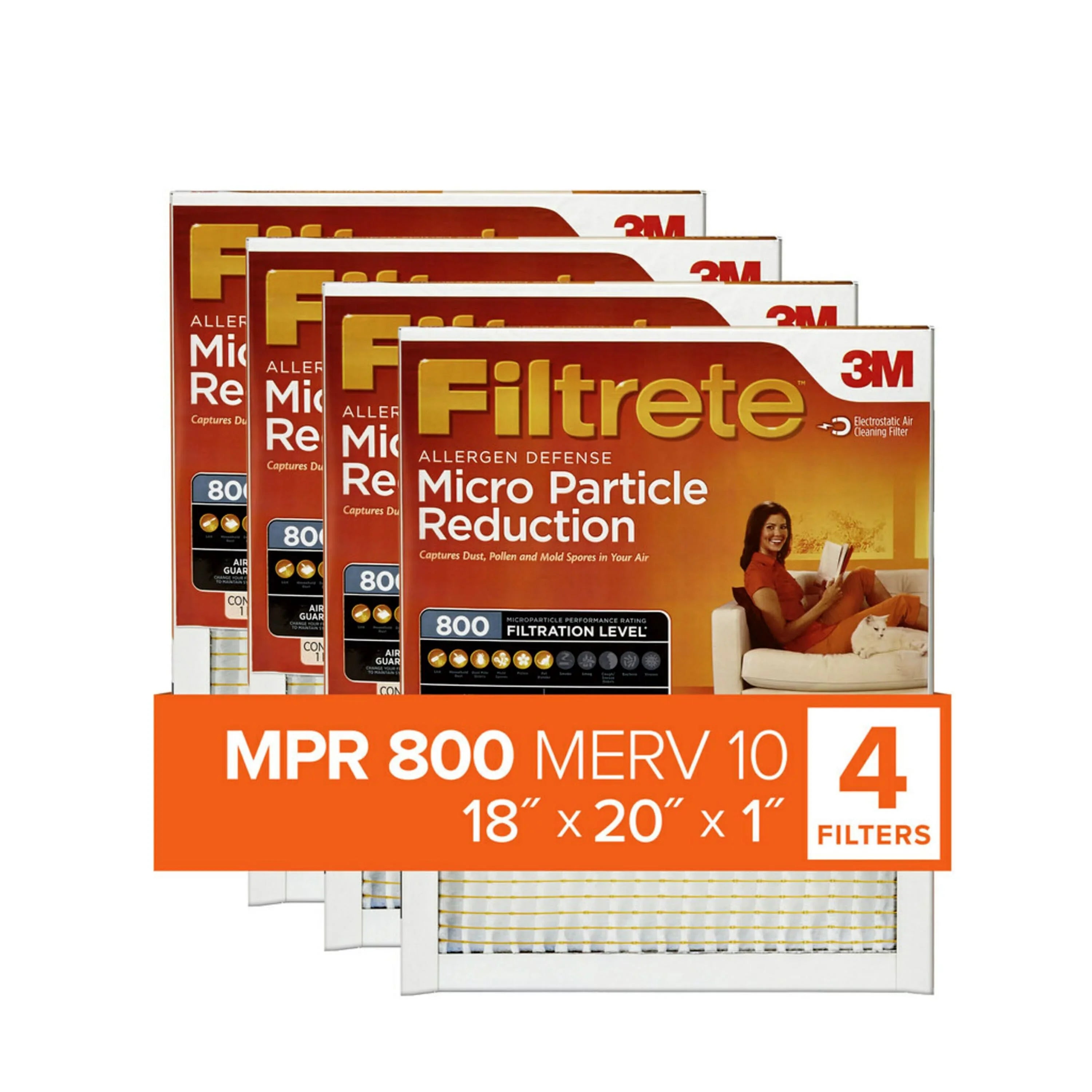 Air Particle Filtrete 800 Filter, 18x20x1 MERV Reduction, Filters Micro 10, MPR 4