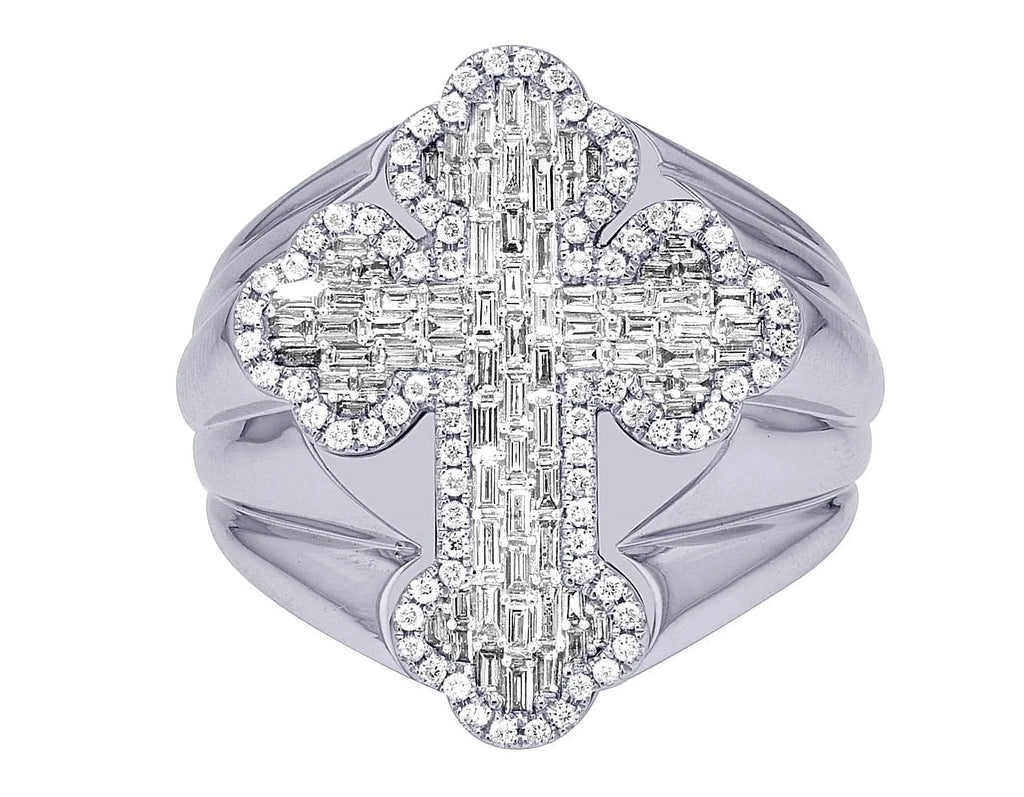 Pinky S10 Gold Ring 1.05 Diamond Baguette Cross 25MM CT