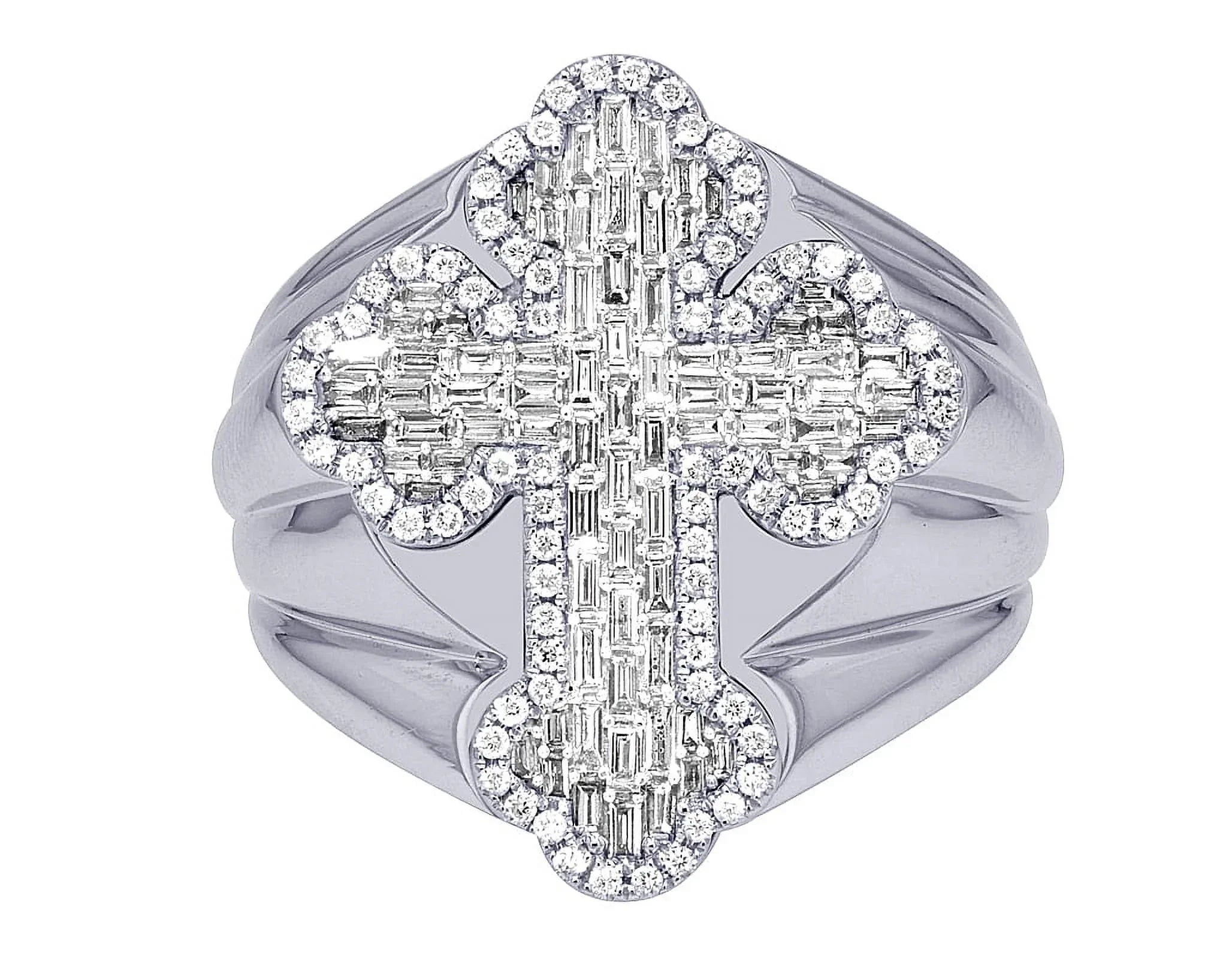 Pinky S10 Gold Ring 1.05 Diamond Baguette Cross 25MM CT
