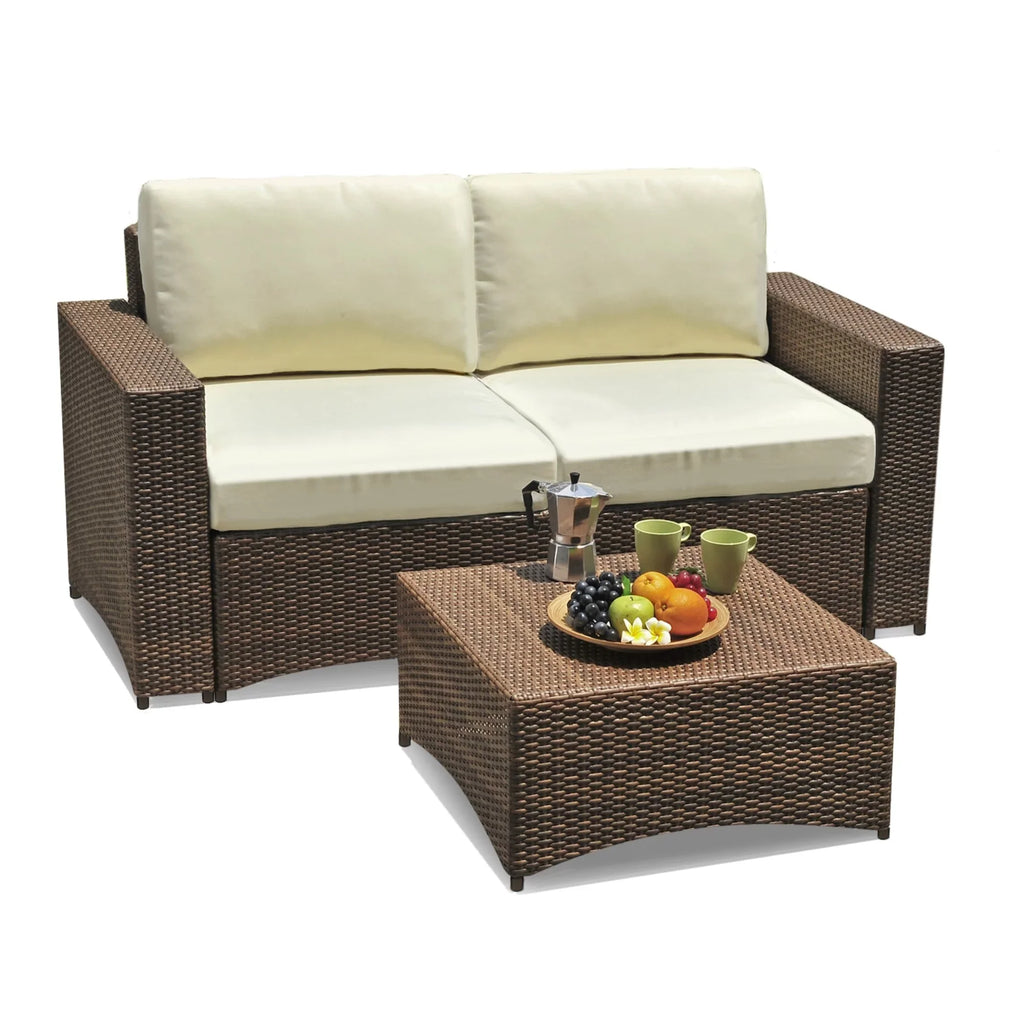 3 Patio Brown Shine Dark Set in Studio W Modular Unlimited Loveseat Piece