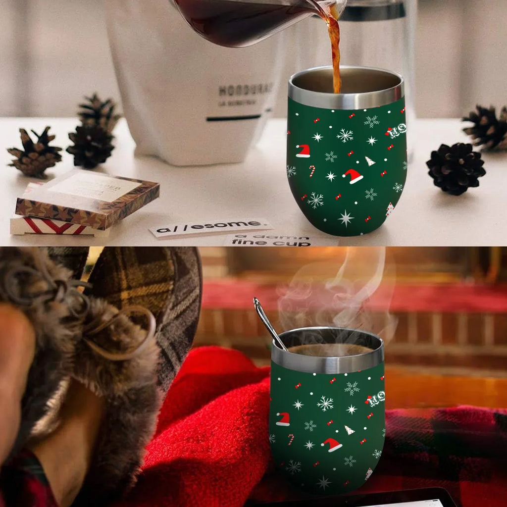 12oz Red Insulated Shape Wine Cups Insulation Christmas with Green Cup Stainless U Steel 304 Layer Cup Tree Tumbler Hidove Cup Lid, with Cups, Big Color and Vacuum Belly Double Eggshell