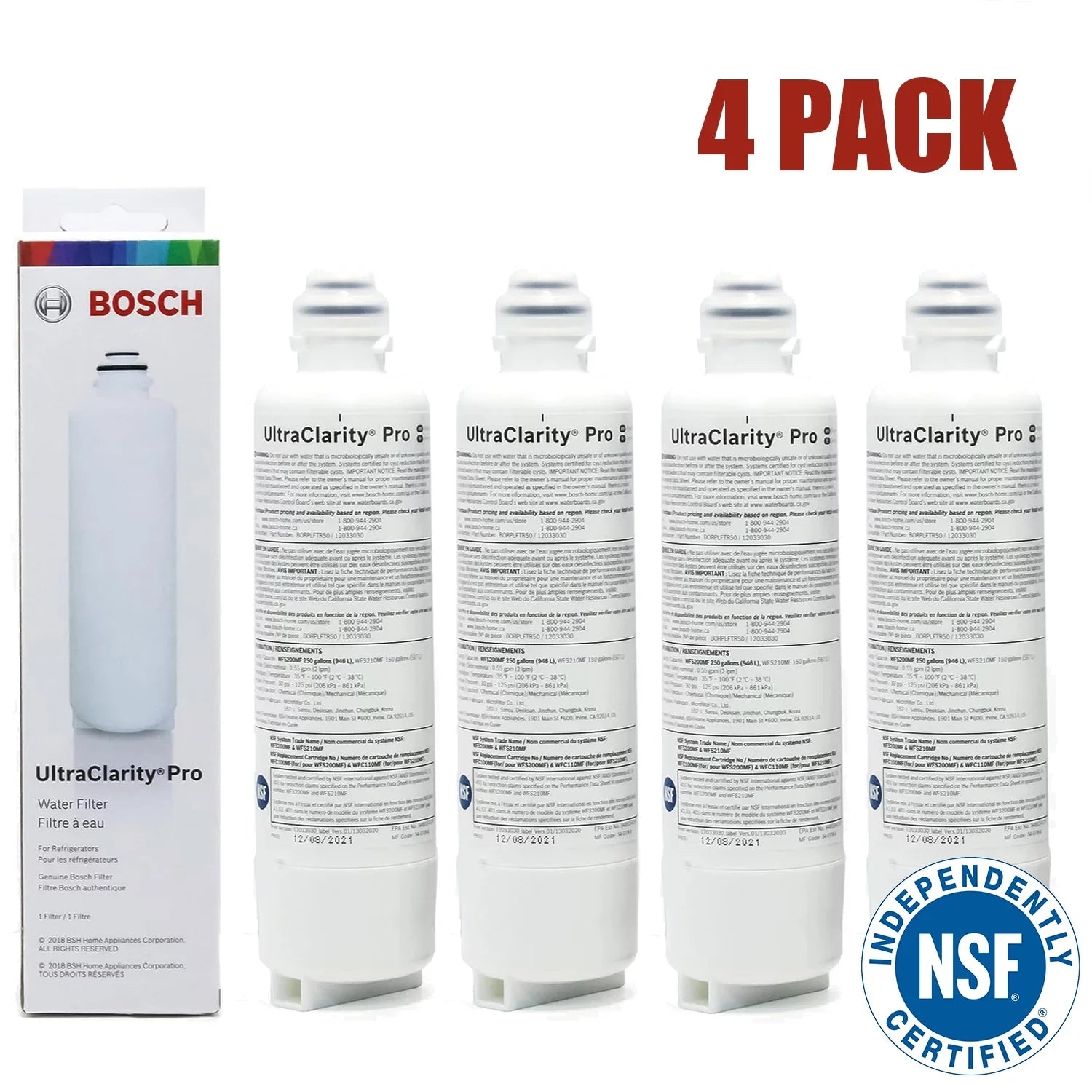 Pack Water Filter, REPLFLTR55 Pro Bosch of RA450022, 4 BORPLFTR50,BORPLFTR55, UltraClarity Replacement/Compatible