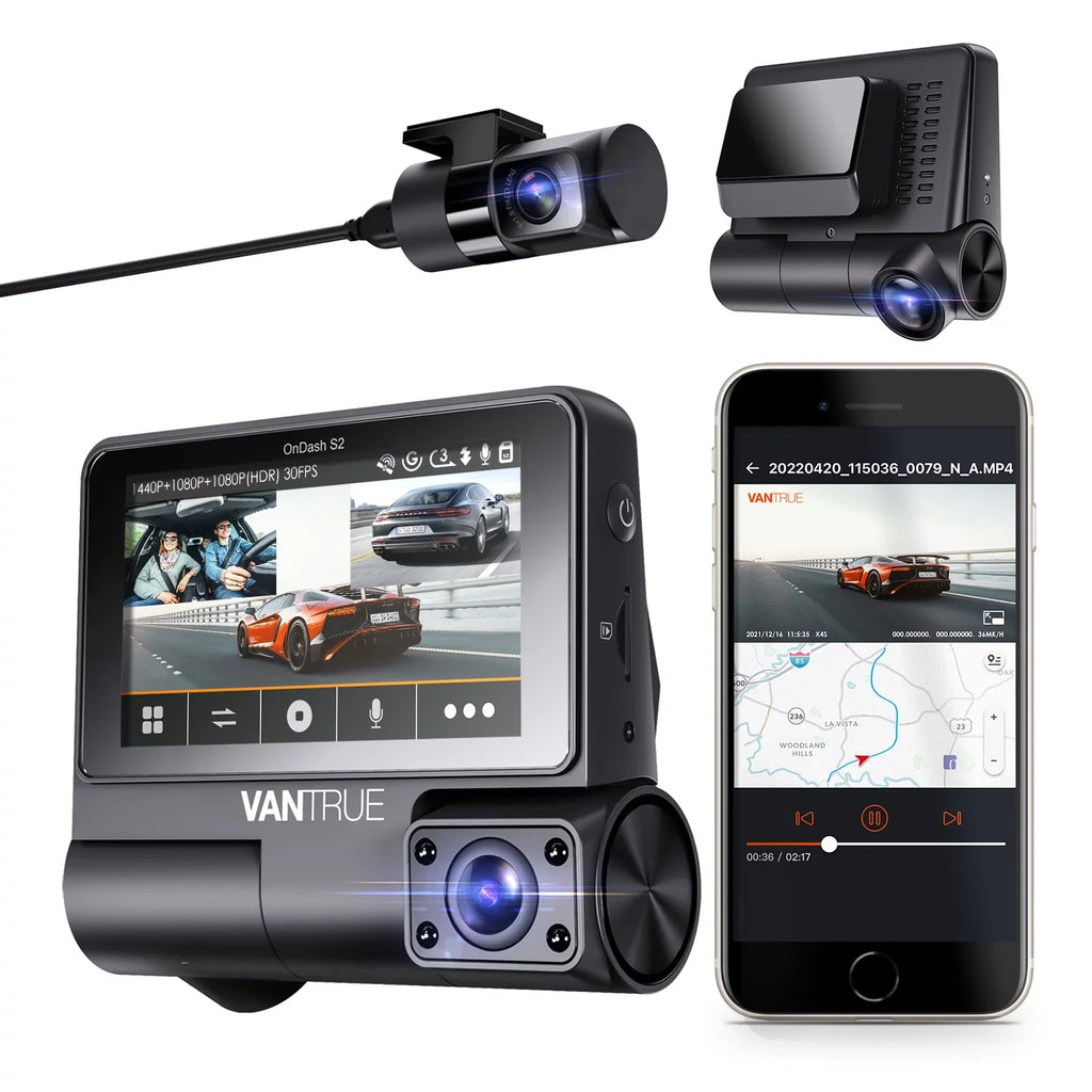 inch Touchable Car Front+1080P Nearly Rear IPS with Supercapacitor Wide Dash +1080P built 360¡ã Camera 2K Angle, Screen GPS 24h Channel Cam, Monitor, Interior 30FPS 3 S2 3 WiFi in, Parking Vantrue