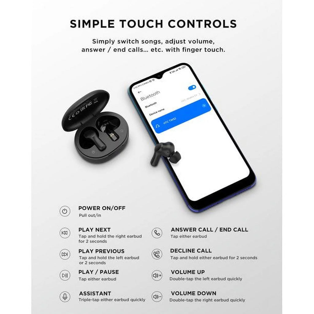 Wireless 5.1 ANC Earbuds Earphones,Black Earbuds Bluetooth Microphone, Bluetooth with True Sport Earbuds Headphones HTC Wireless Android