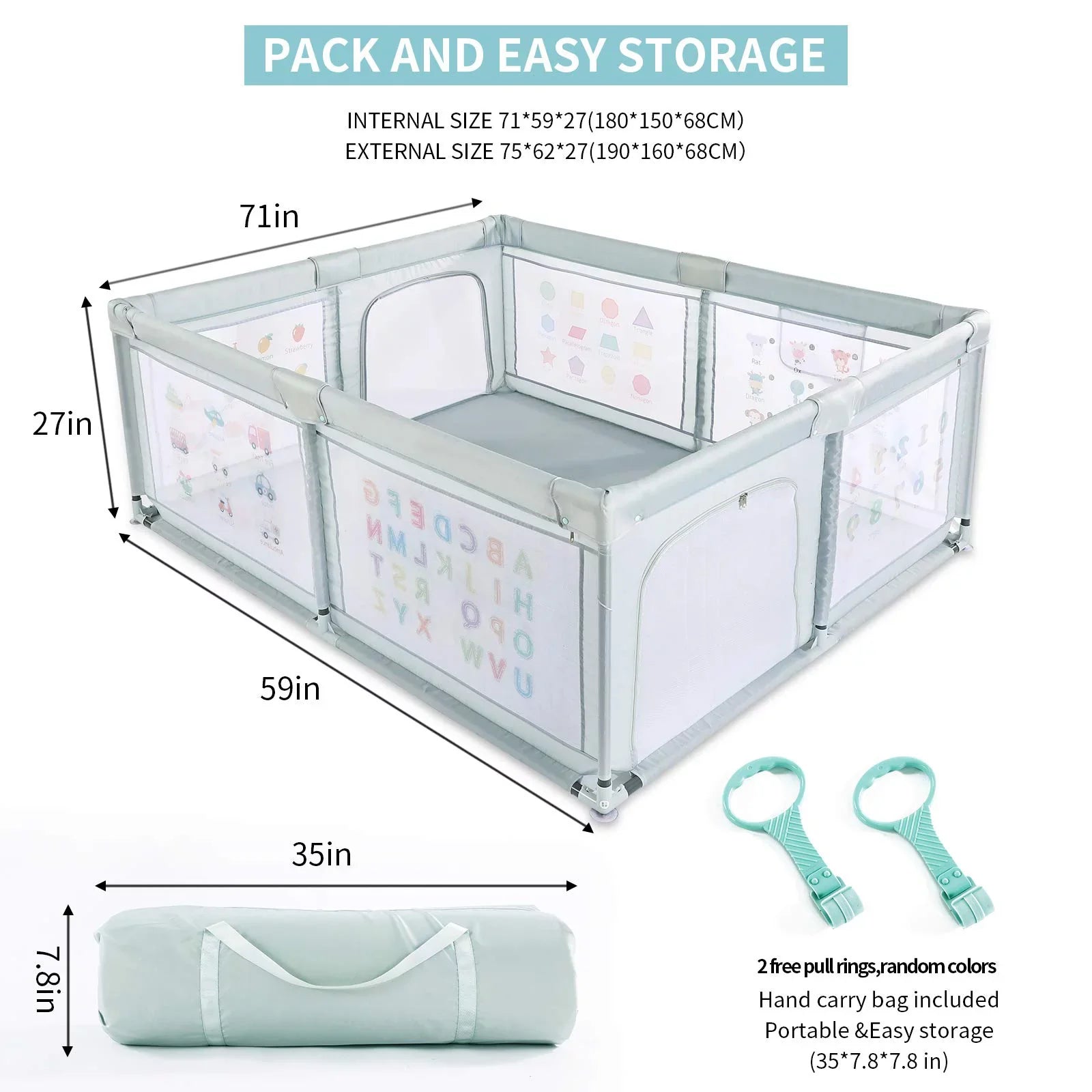 Safety Playpen Play Nordmiex 59*70*27 Pull with for Baby Baby inch Two Rings, Yard