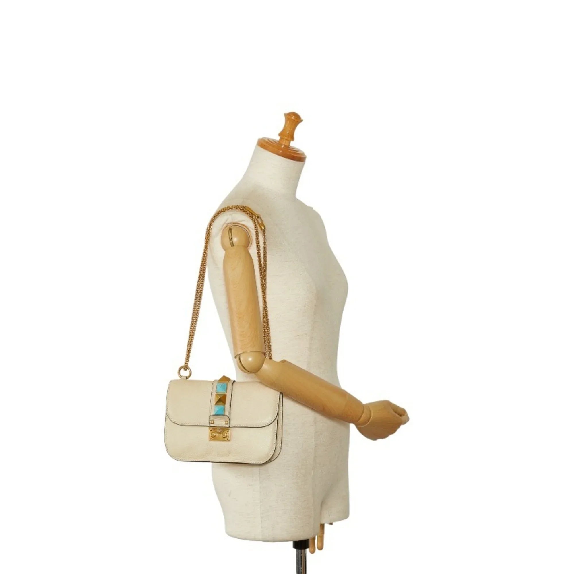 Bag Valentino Studded Leather Shoulder Women's Ivory (Good) Pre-Owned VALENTINO Chain