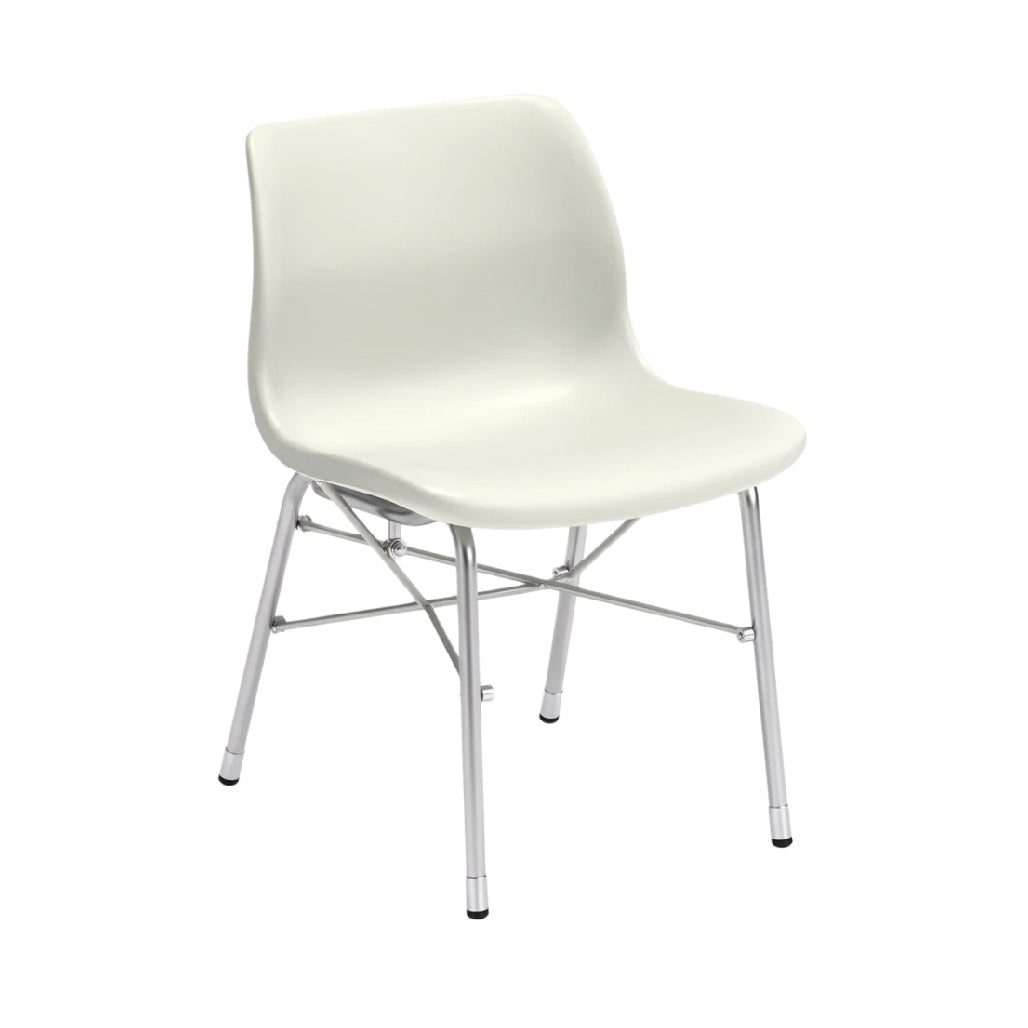 Minimalistische witte stoel met metalen onderstel