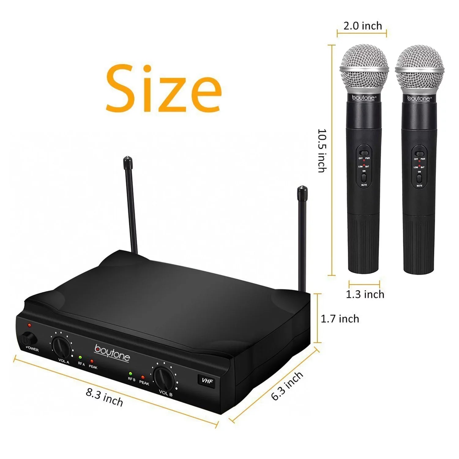 System - Dual Boytone Dynamic Wireless Fixed Church, Mics, Microphone BT-42VM Wireless Receiver, DJ, Conference, VHF Mic Frequency Channel for Transmitter Karaoke, Dual Handheld Cases Carrying 2