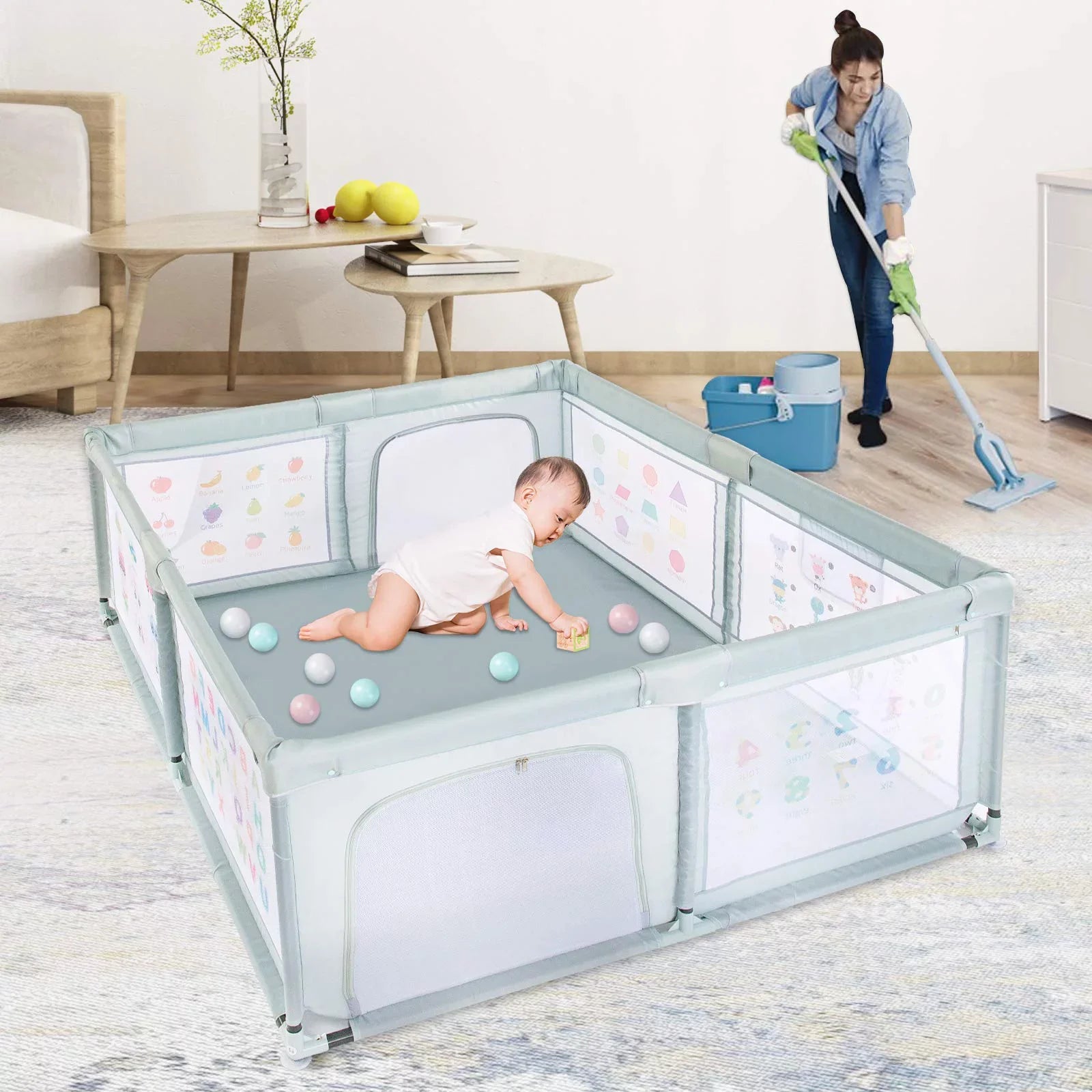 Safety Playpen Play Nordmiex 59*70*27 Pull with for Baby Baby inch Two Rings, Yard