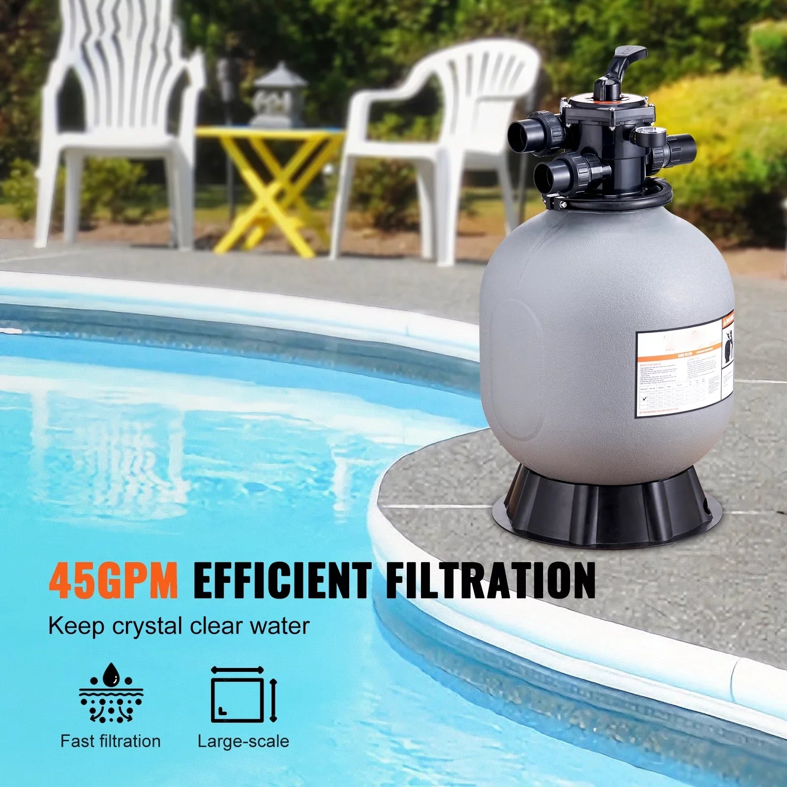 BENTISM Valve 7-Way Swimming Sand Sand 19" Above Inground Pool with Filter Filter