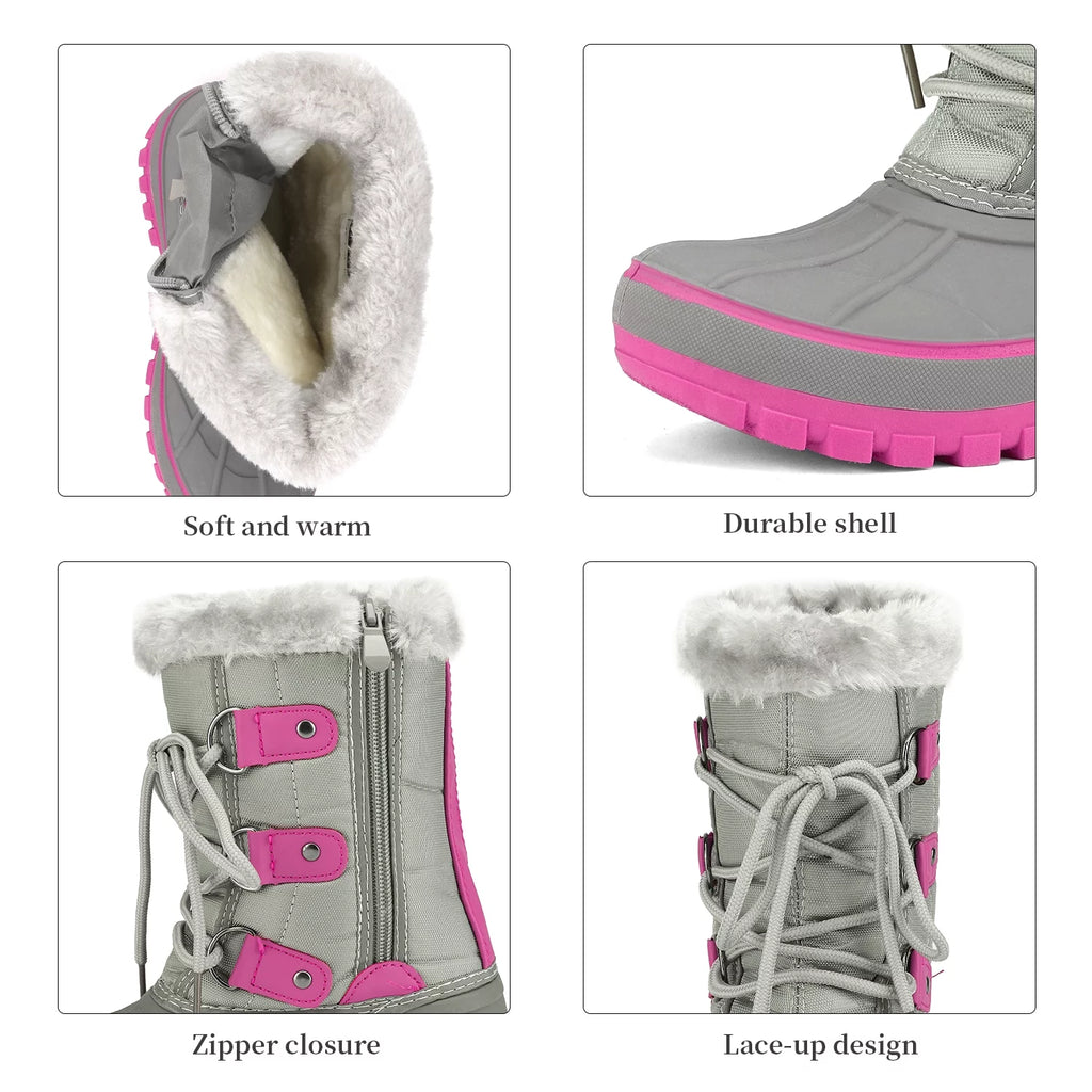 Fur-Lined Ankle 5 Warm Size GREY/FUCHSIA Girls Big Toddler Boots Kid Boys Snow Boots Soft Kids FORESTER Faux Pairs Shoes Winter Dream