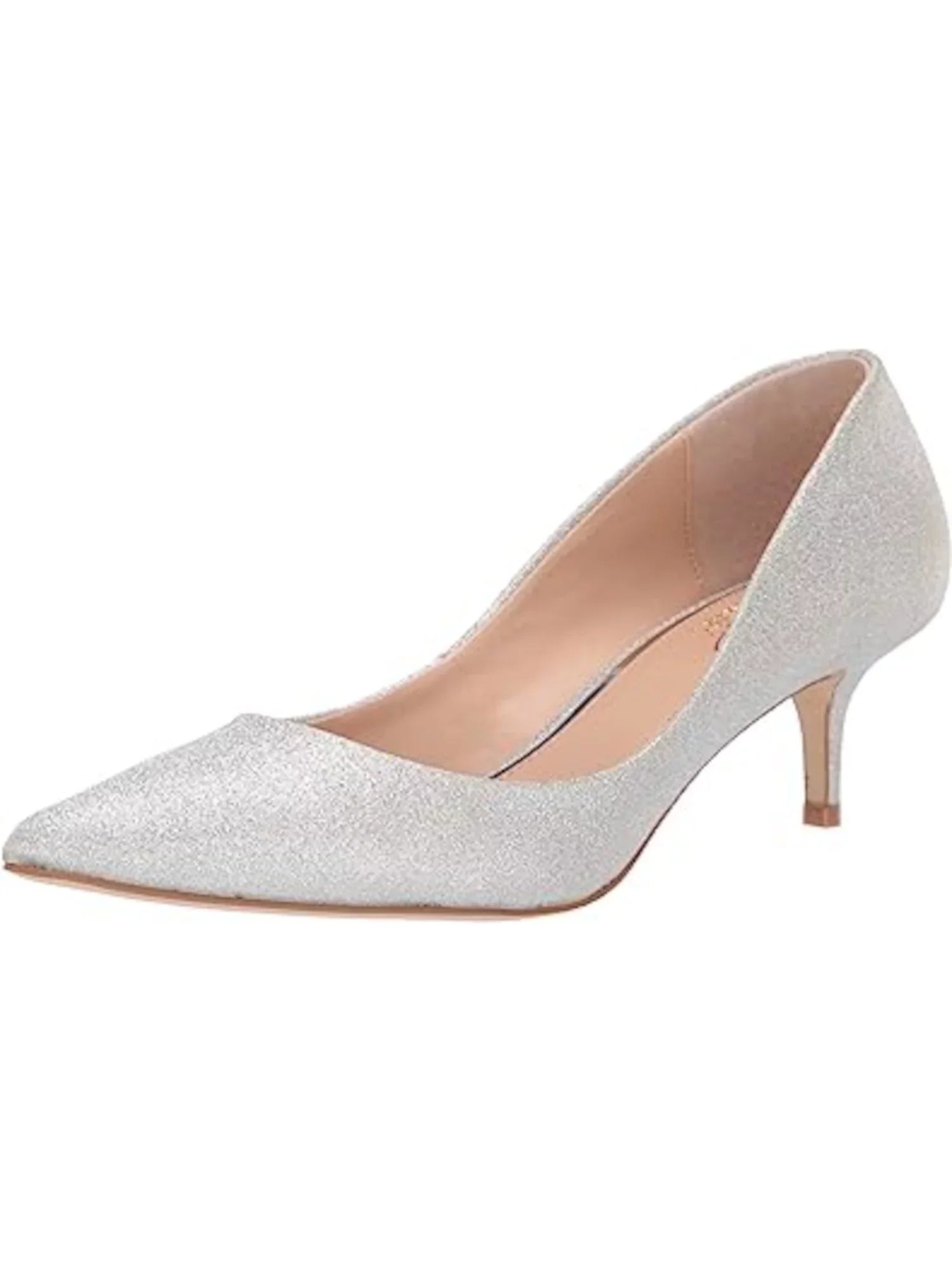 Silver Womens Metallic Cushioned Pointed Heel On Slip JEWEL Royalty Shoes 8 MISCHKA BADGLEY Toe Dress Pumps Kitten