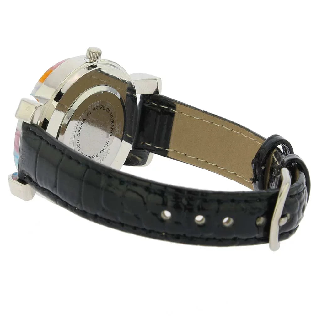 Watch Murano With Serena - Leather Band Black Millefiori GlassOfVenice