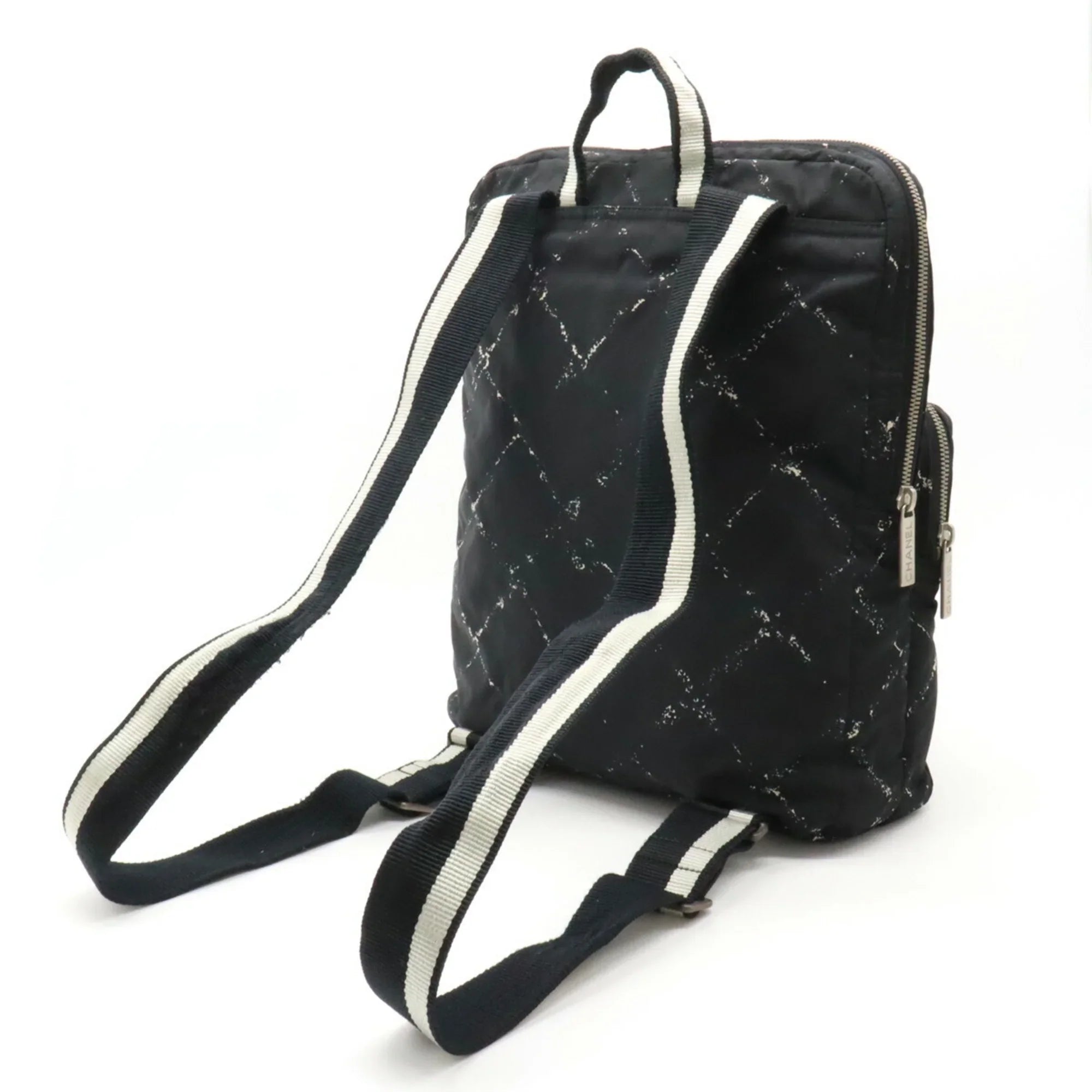 Nylon Daypack Travel CHANEL Rucksack (Good) Jacquard Line Chanel Black Old Backpack Pre-Owned