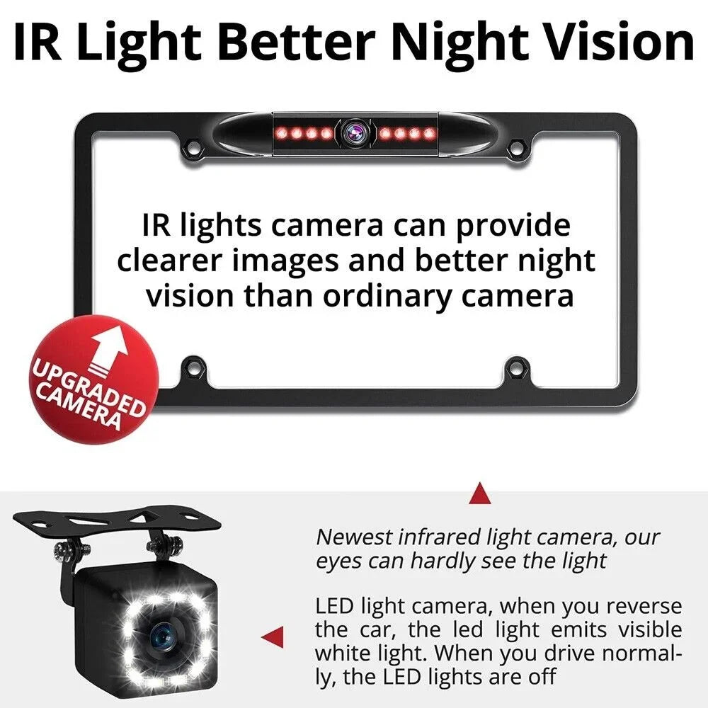 License Kit LED 8 Universal Rear Reverse Backup Plate View HD Camera Waterproof