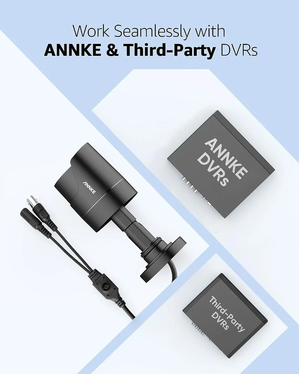 Wired Vision Indoor/Outdoor Video Not Cam, Add Black Night Adapter Clear (Power Security 1080p AHD/TVI/CVI/CVBS, 100ft Surveillance On for CCTV Camera - Analog Included) 4-in-1 Bullet Camera ANNKE E200 Use,
