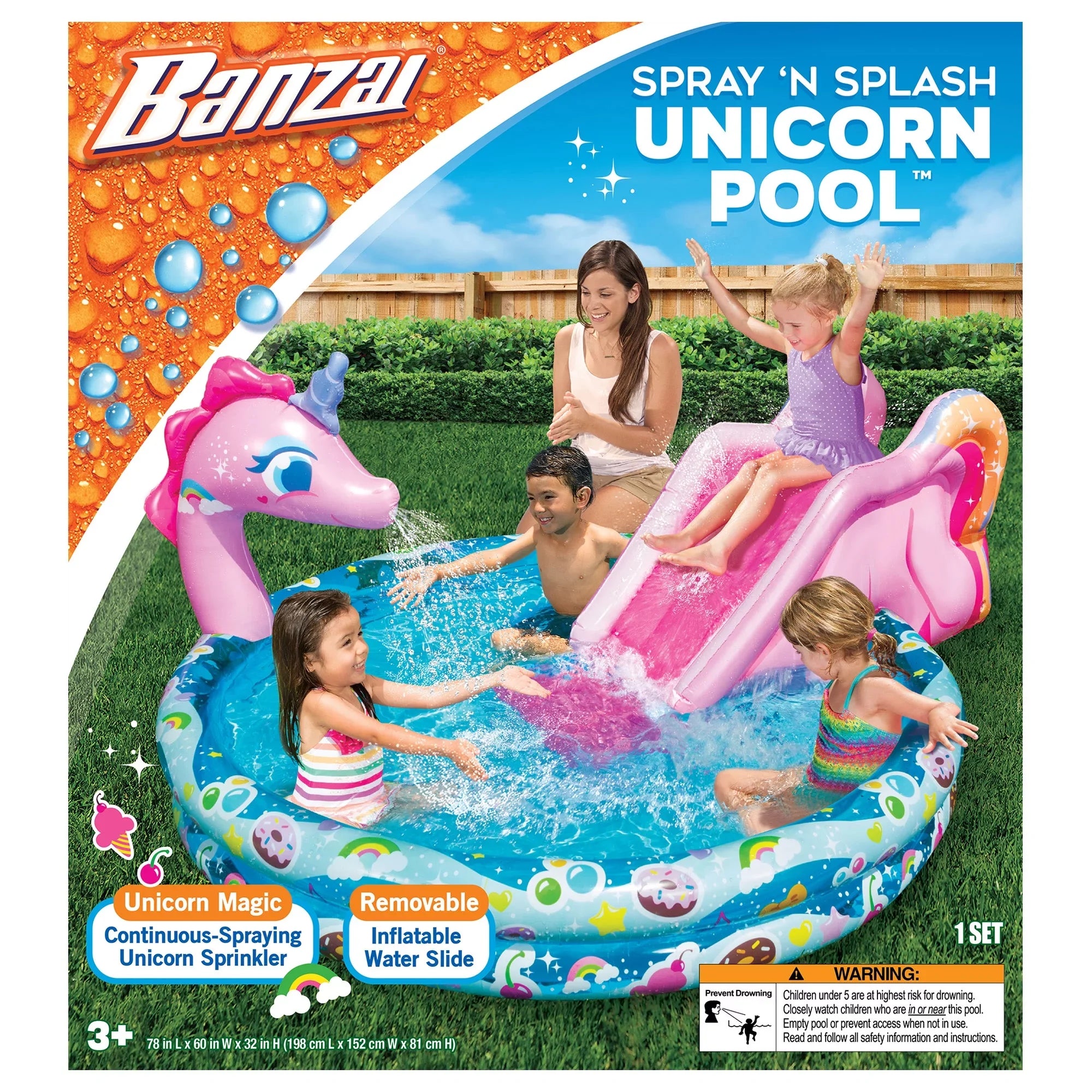 Pool, Width: Outdoor in, in, Backyard Length: Splash 78 Unicorn 'N Toy Slide Spray in, Height: Inflatable Water Banzai Splash 60 32