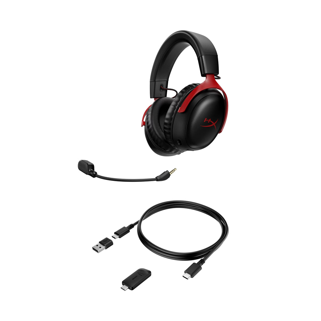 ¨C microphone HyperX 120-hour PS4, up headset Cloud Wireless 10mm to PS5, foam, Black/Red Gaming angled III 53mm Durable Battery, Frame, for Wireless, PC, 2.4GHz Memory ¨C drivers,