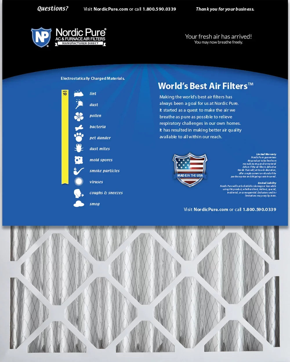Filters 10 2 Pleated Pure 20x25x4 (3 Nordic Pack 5/8) Air MERV