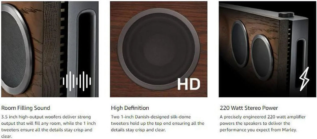 Home House High-Definition Certified Solid 220 Hi-Fi Watt Woofers, Stereo Premium 2 1 System, Regal High-Output Foundation Tweeters, 3.5 FSC Oak Baffle, Power, x EM-DA002-RG Audio One Marley, of