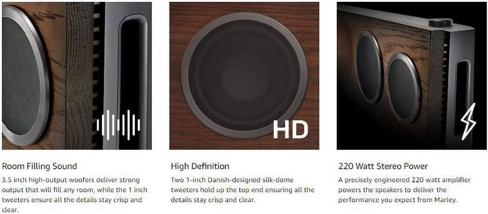 Home House High-Definition Certified Solid 220 Hi-Fi Watt Woofers, Stereo Premium 2 1 System, Regal High-Output Foundation Tweeters, 3.5 FSC Oak Baffle, Power, x EM-DA002-RG Audio One Marley, of