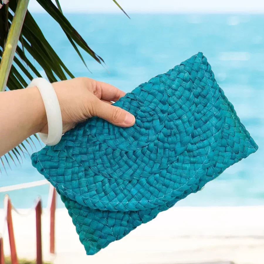 Envelope Eliza Blue Clutch, Culture Crochet Fashion Straw Ocean