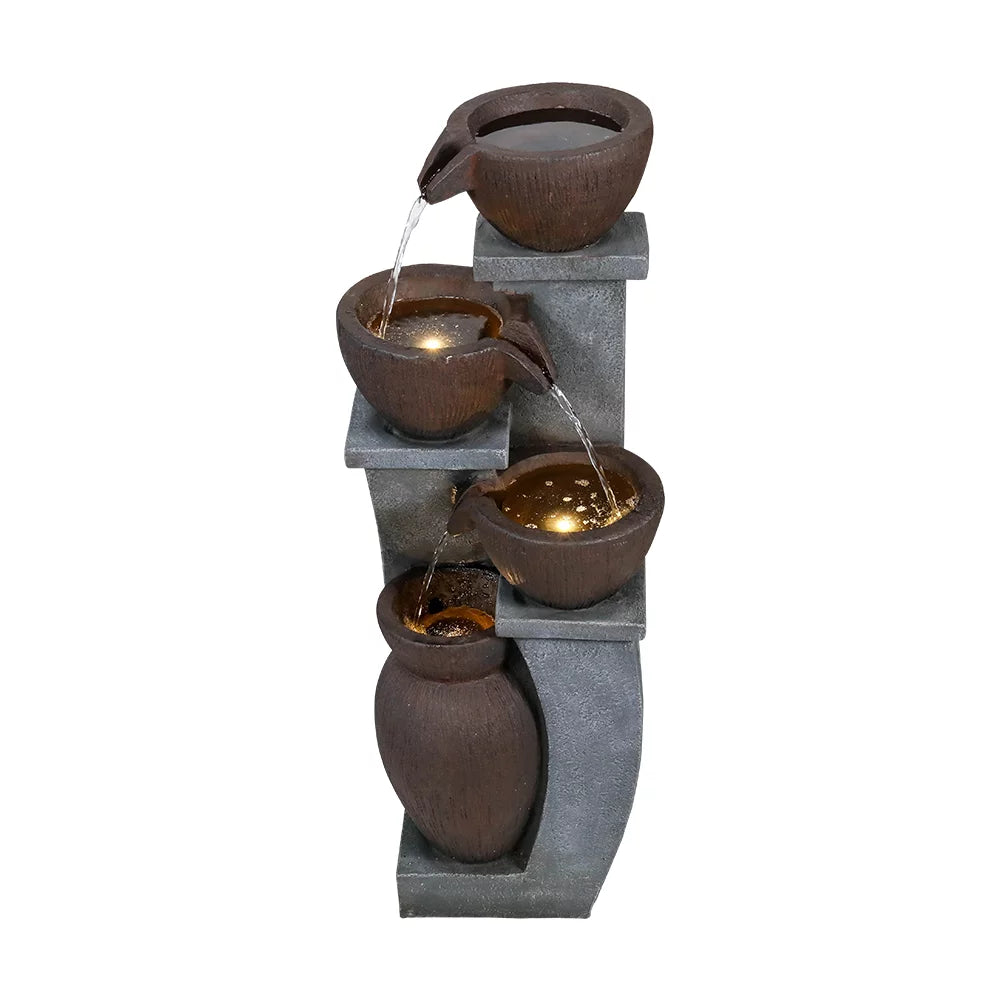 Modern with Decor 32.8''H Fountain Deck, and Home - Art Fountains 4-Tier Garden, Outdoor Light Porch, Garden Patio, Backyard Willwolf LED for Outdoor