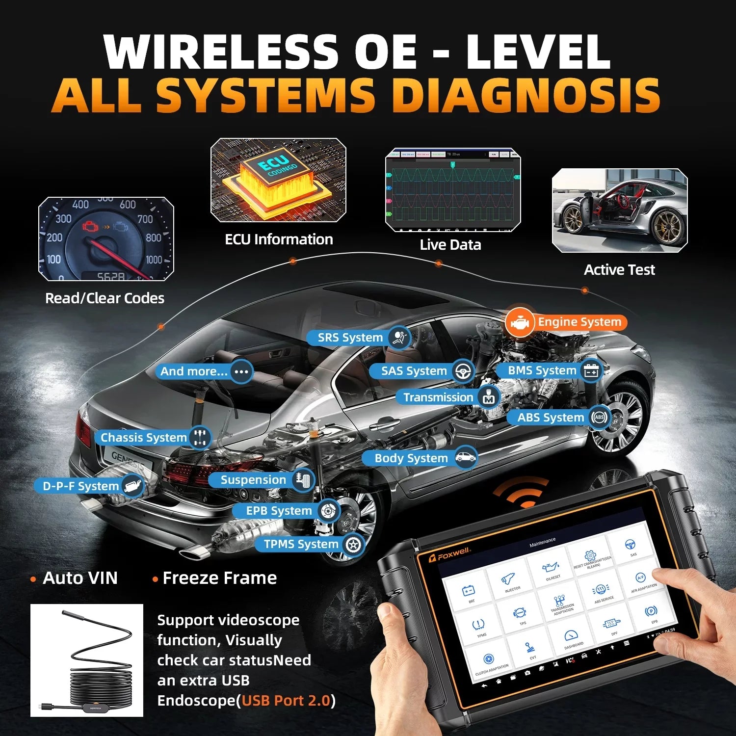 NT909 AutoAuth Services Scanner All AutoVIN Tool OBD2 Vehicle Automotive Reader Scan Control OBDII 30+ Car Scanner FCA Bi-directional Analyzer Test Diagnostic Systems Active Code Reset Foxwell