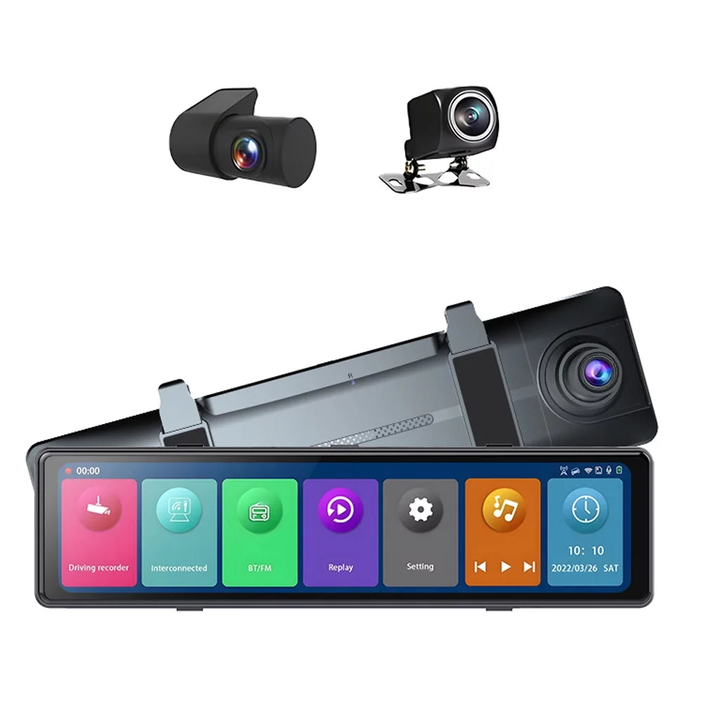 Carplay 3 Dash Video Auto 2.5K Cameras Rearview Screen OWSOO Clear Touched Recorder Mirror Cam Car Recording Driving 12in Car Recorder Car