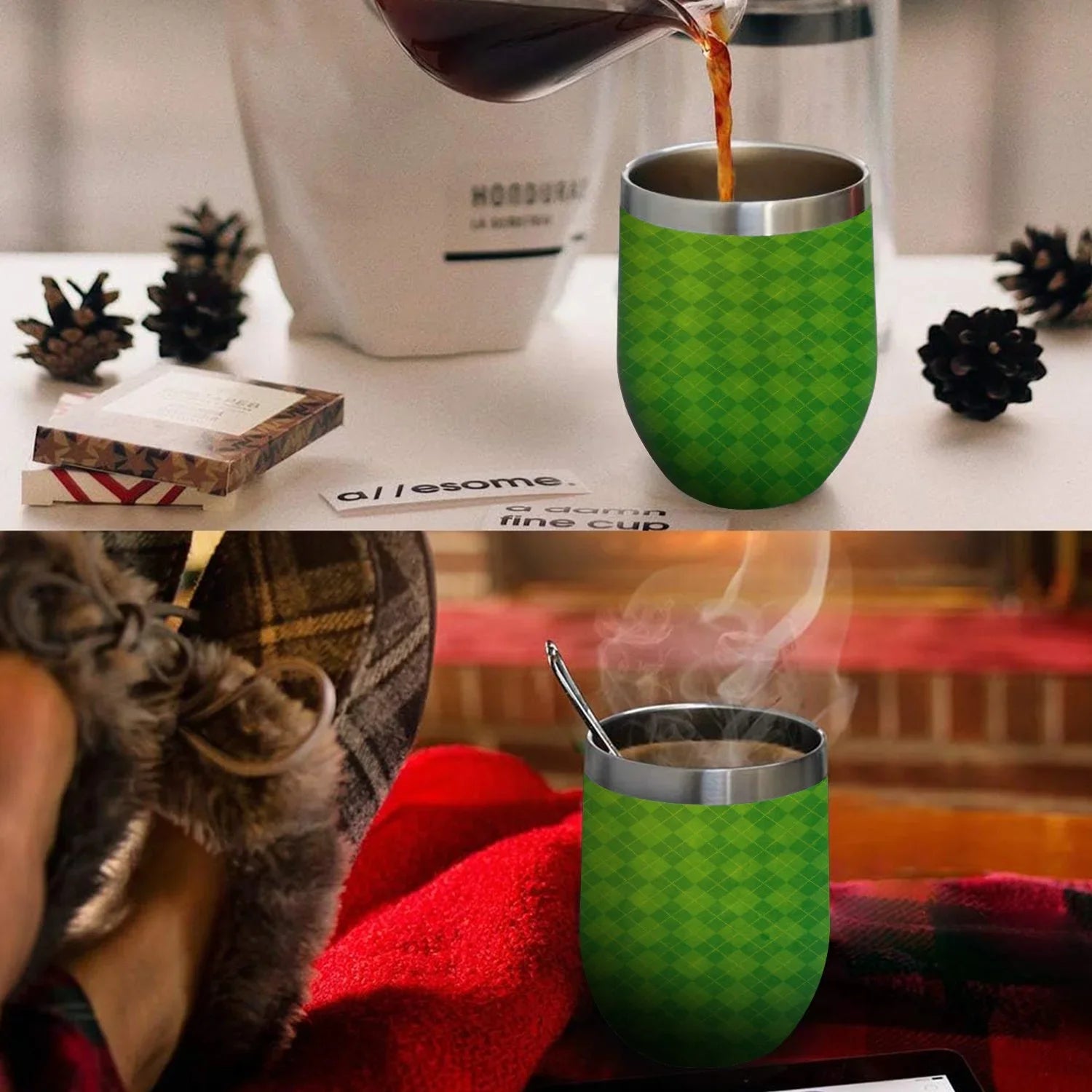 Belly Cup Double Hidove Vacuum with Lid, Green Shape Cup Cups, U Stainless Insulated Wine Insulation Cups Tumbler Textured Layer 304 12oz Argyle Big Steel Eggshell Cup Background
