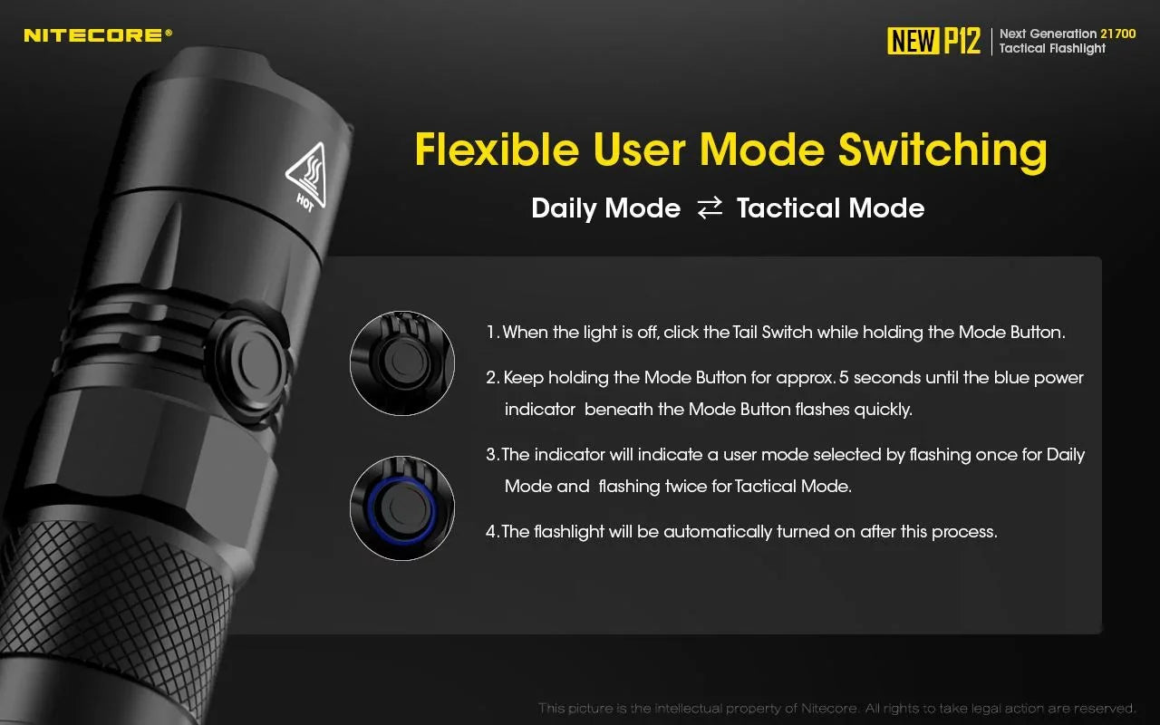 Offset Mount Pressure Cord, 1200 Nitecore RSW3 P12 and - USB Switch Lumens w/NL2150HPR Flashlight Battery, LED New Version