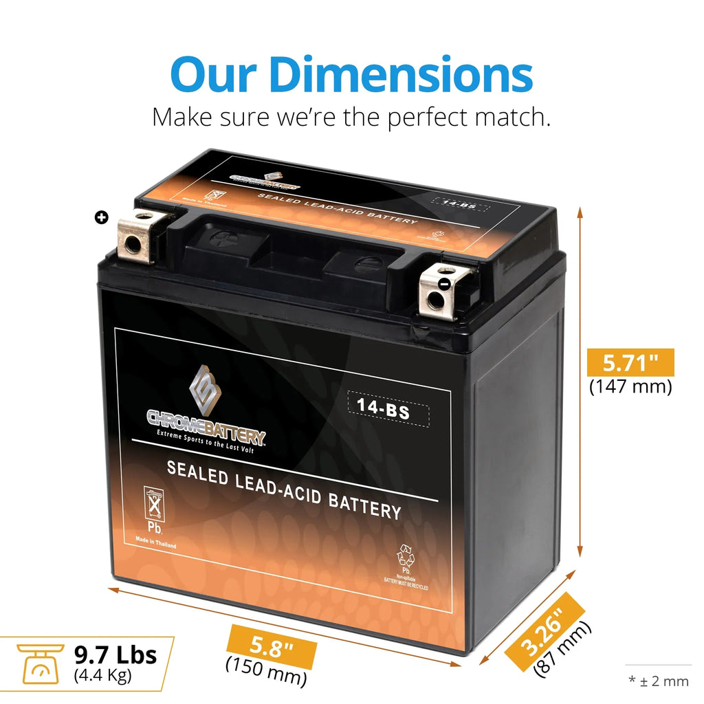 Zg1400 Abs Chrome for Battery Ytx14-Bs 1400Cc Kawasaki 2009 Motorcycle Concours, Battery
