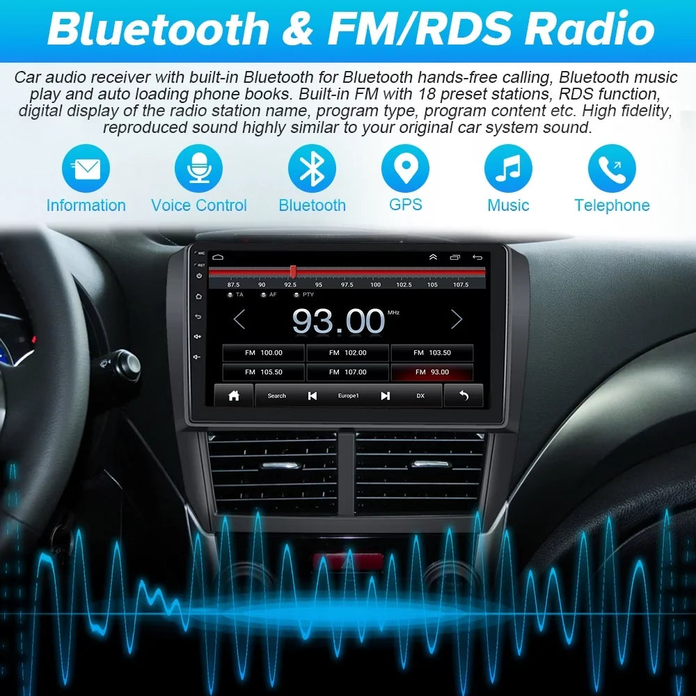 Stereo Wireless Hifi, 13 Backup 9'' Carplay Forester Bluetooth AHD 2008-2012 Podofo Camera Android Android Radio WIFI for Subaru 2+64G GPS Auto Touchscreen Car FM