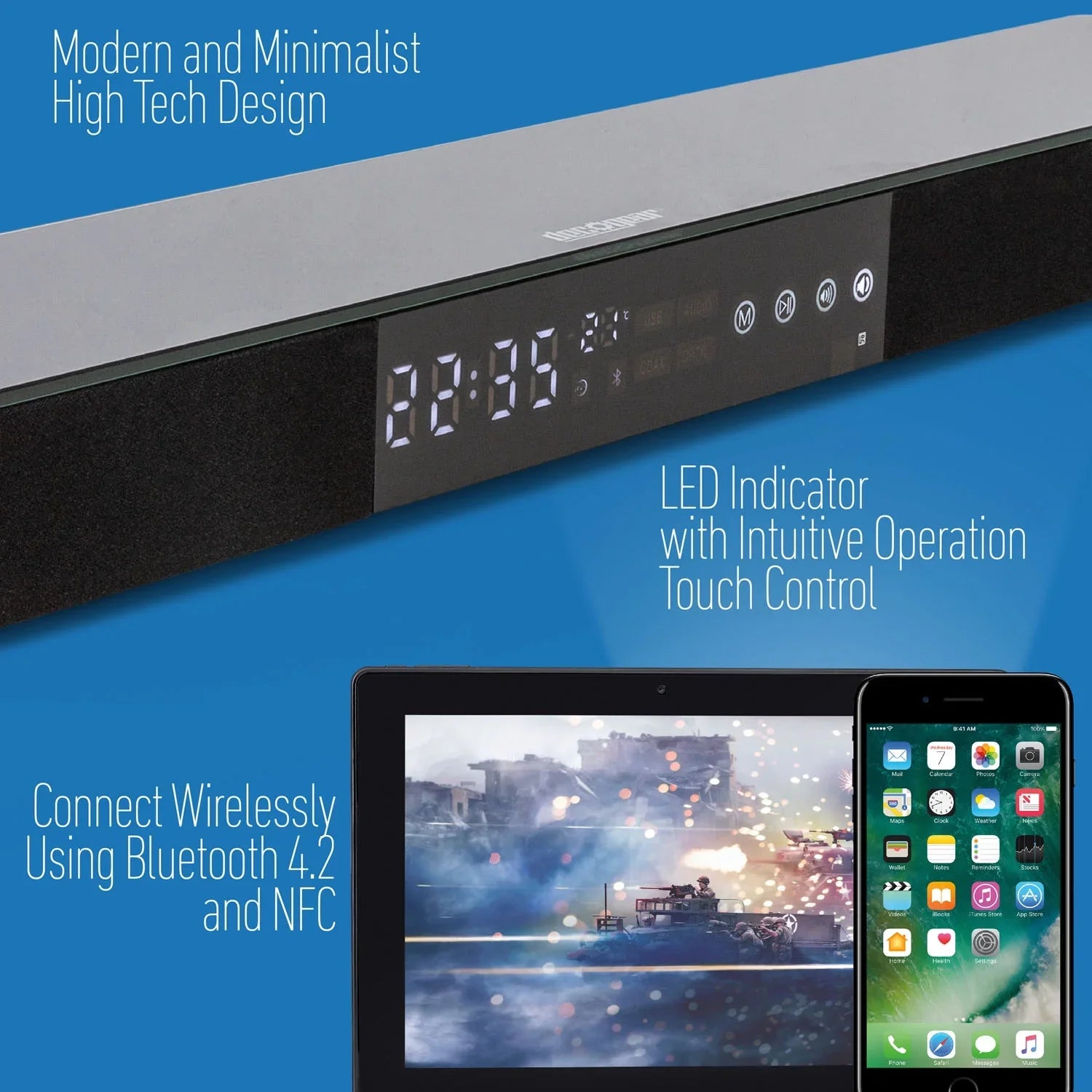 '- NFC Deco (OPEN Gear (PA30W) Wireless BOX) Sound Surround 2.1 Bluetooth 31" Audio Theater Soundbar CH Home
