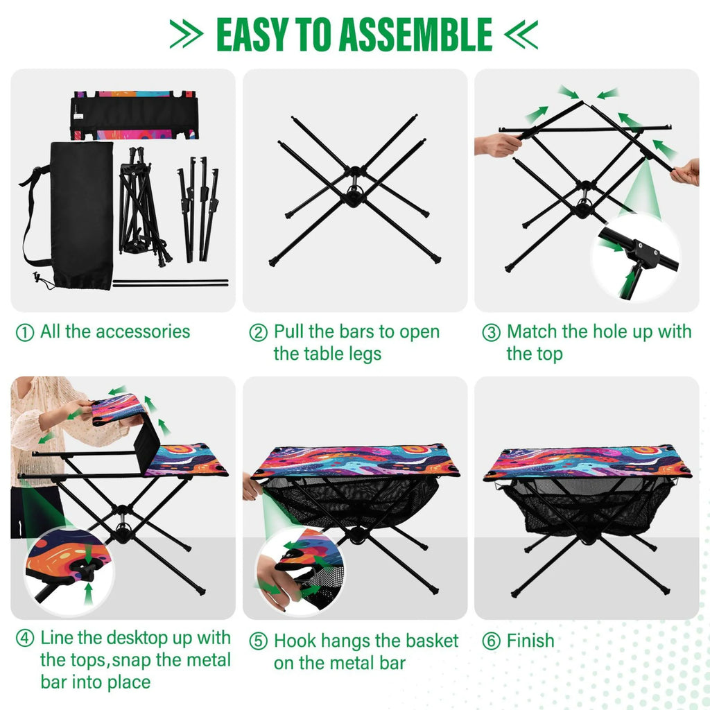 Compact Table Art Storage Bag Table with Picnic Abstract Camping for Fishing Table Paint Travel Folding Portable Outdoor Beach BBQ