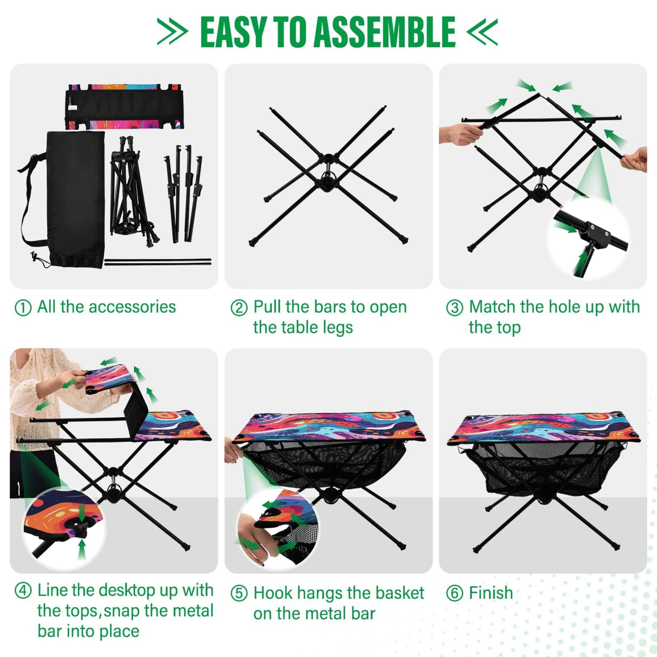 Compact Table Art Storage Bag Table with Picnic Abstract Camping for Fishing Table Paint Travel Folding Portable Outdoor Beach BBQ