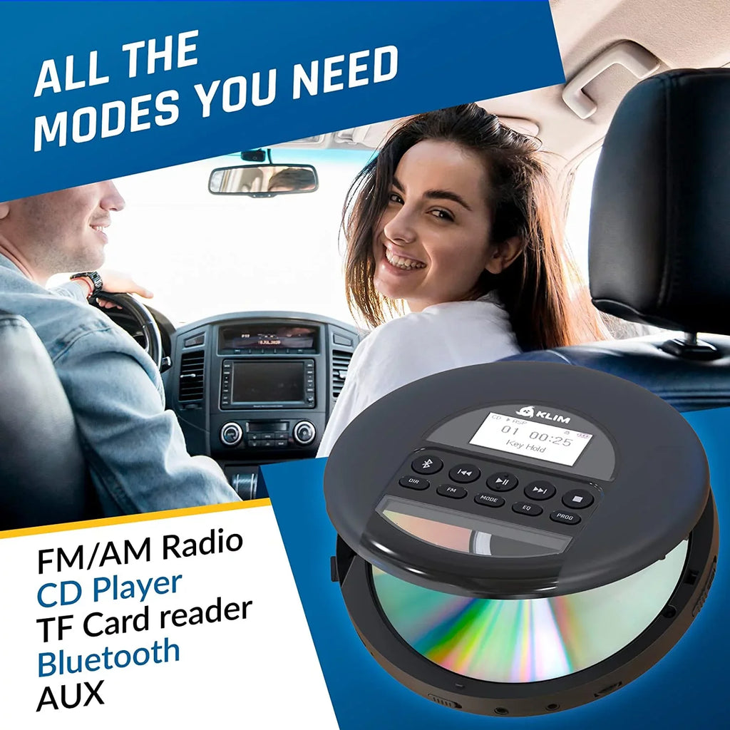 AM KLIM Good) Player TF Radio, Bluetooth- Cars, Headphones, Portable Card, Pre-Owned Ideal Discman FM Nomad with Fusion Battery, (Refurbished: CD for Black MP3, Rechargeable