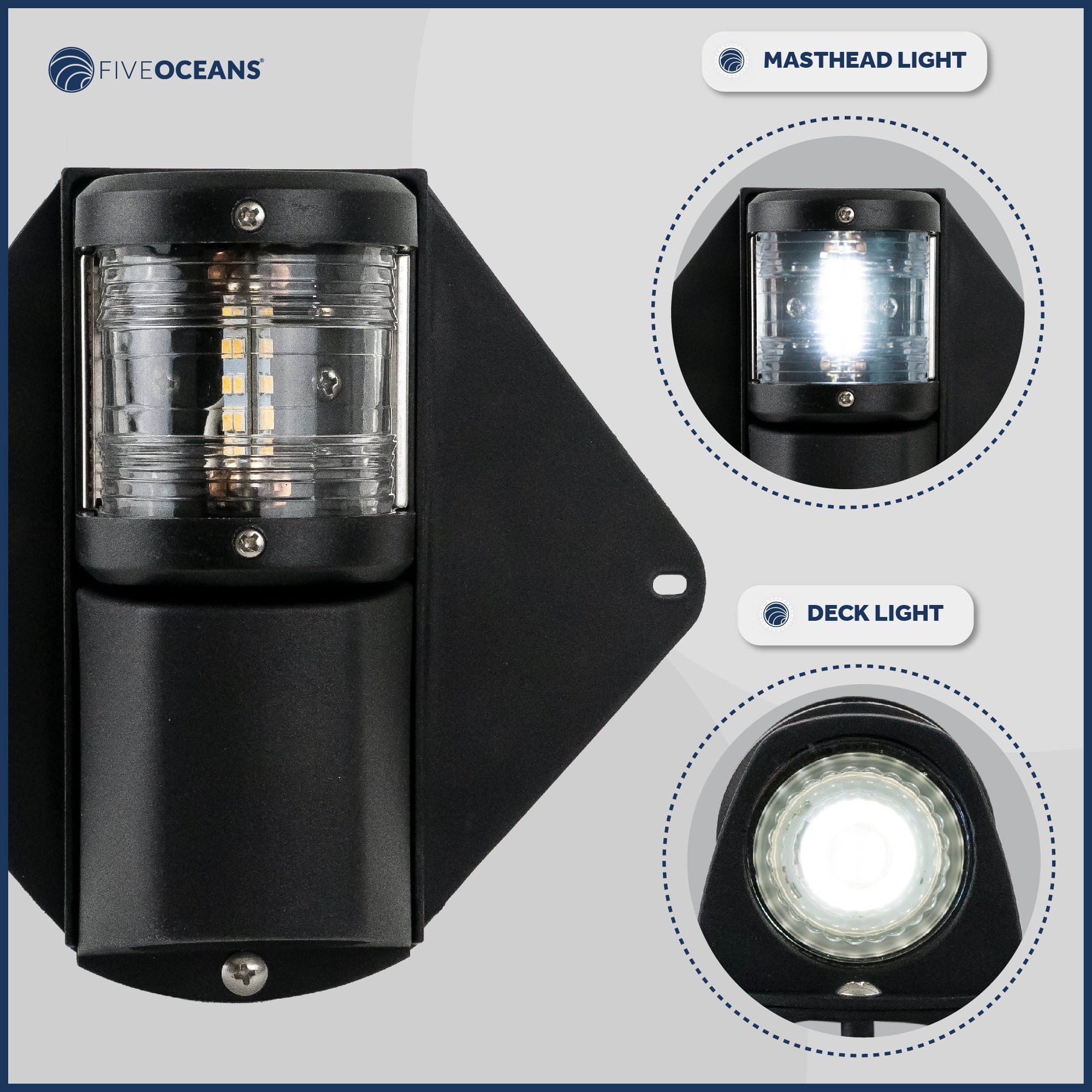 and Vertical Masthead Deck for - Sailboat Combination LED 12V, Light, Deck Mount FO3837 Five Oceans Light, Masthead Spreader