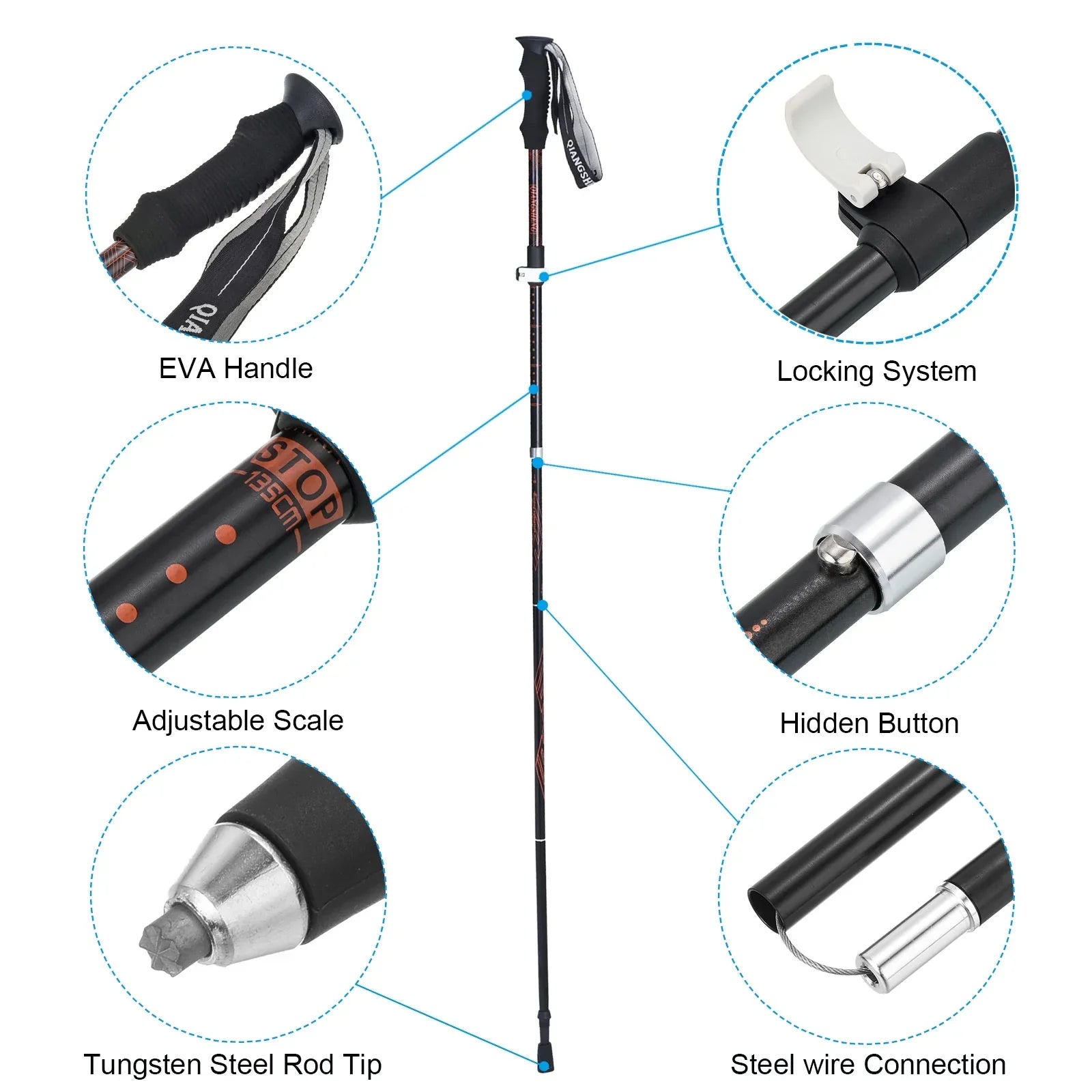 Poles, Hiking Telescopic Inch Collapsible Red Uxcell Pole Trekking 53